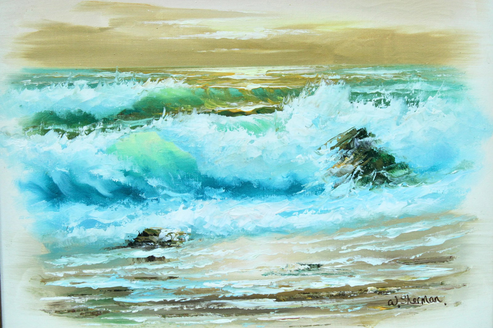 Vintage Beach Seascape Original Oil Painting - 9