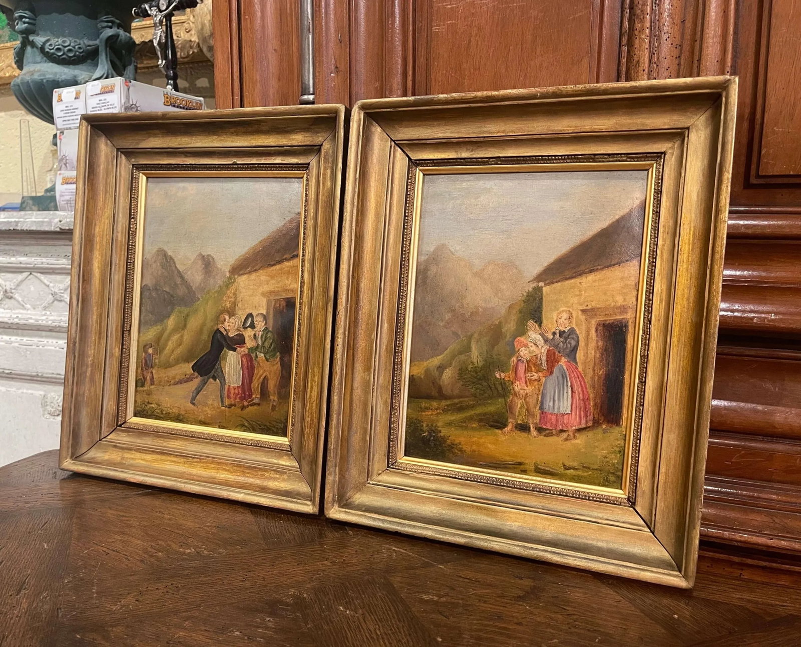 Pair of 19th Century French Pastoral Oil on Board Paintings in Gilt Frames - 2