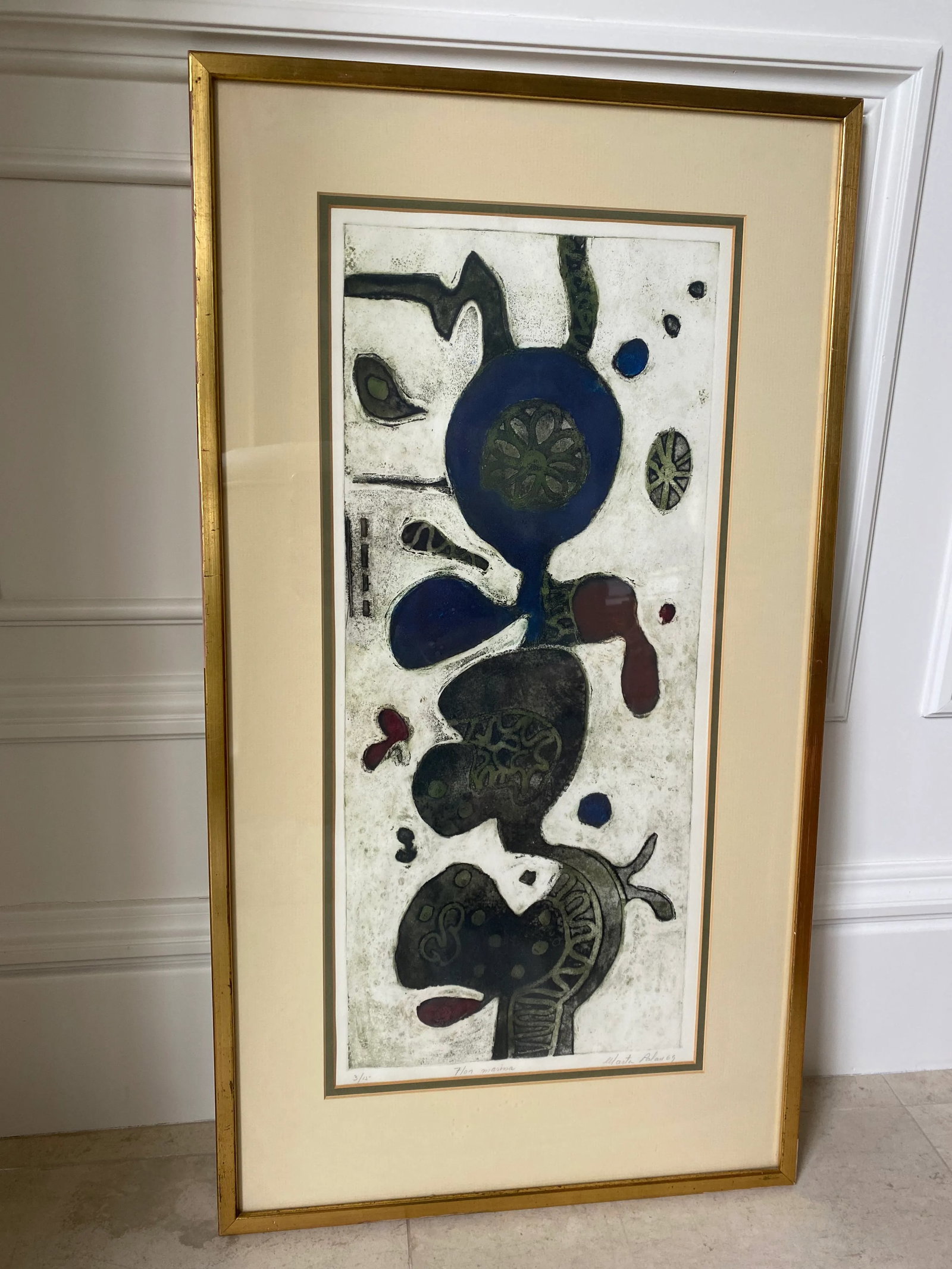 1969 Spanish Artist Marta Palau's Framed Signed "Flor Marina" - 11