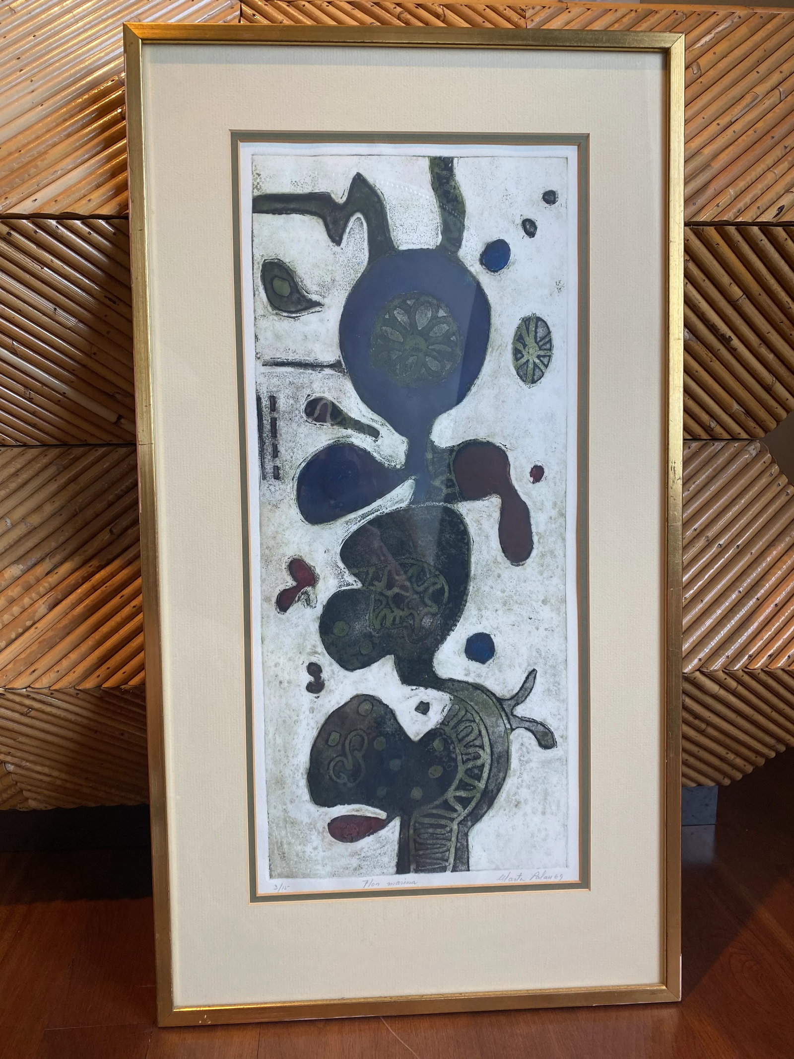 1969 Spanish Artist Marta Palau's Framed Signed "Flor Marina" - 2