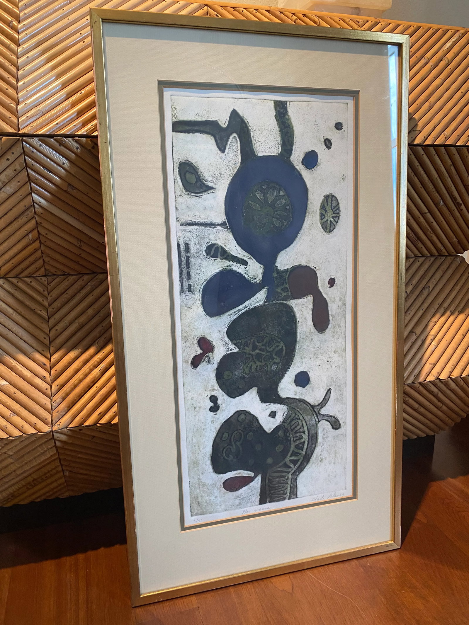 1969 Spanish Artist Marta Palau's Framed Signed "Flor Marina" - 3