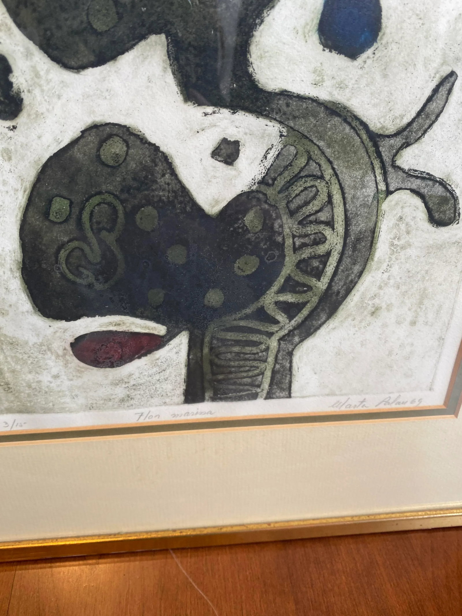 1969 Spanish Artist Marta Palau's Framed Signed "Flor Marina" - 8