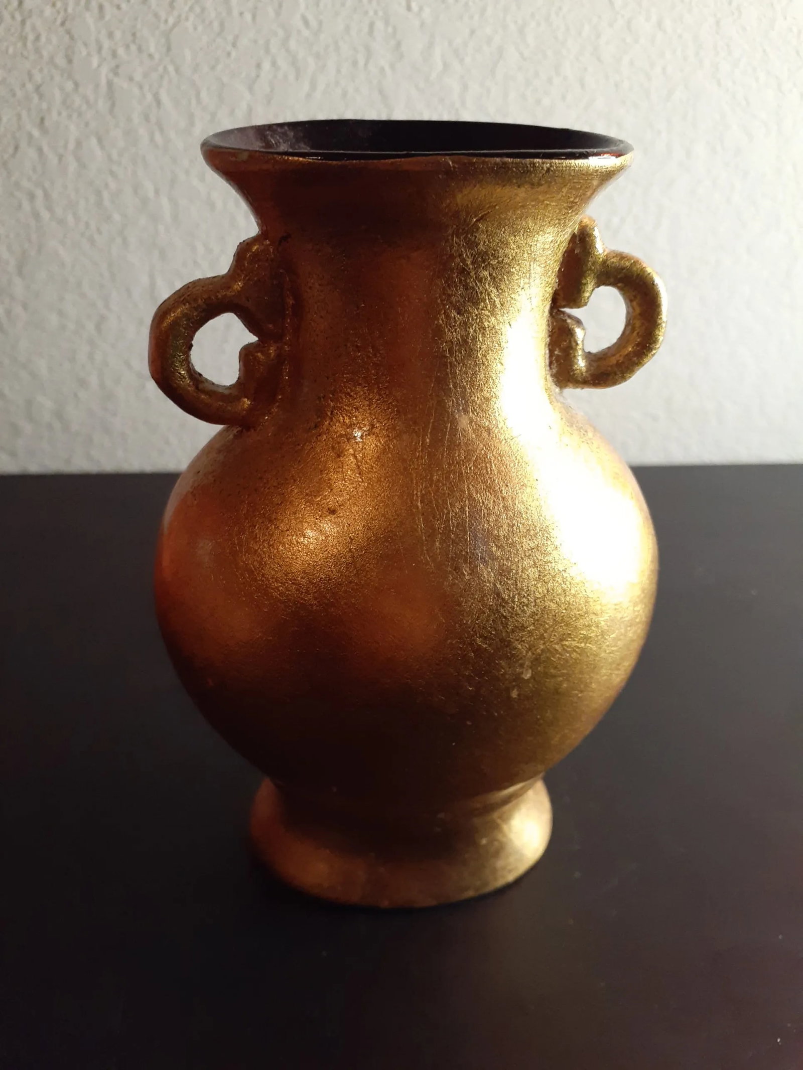 1970s Marked Silvestri Italy Gold Polished Ceramic Dual Handle Bud Vase - 2
