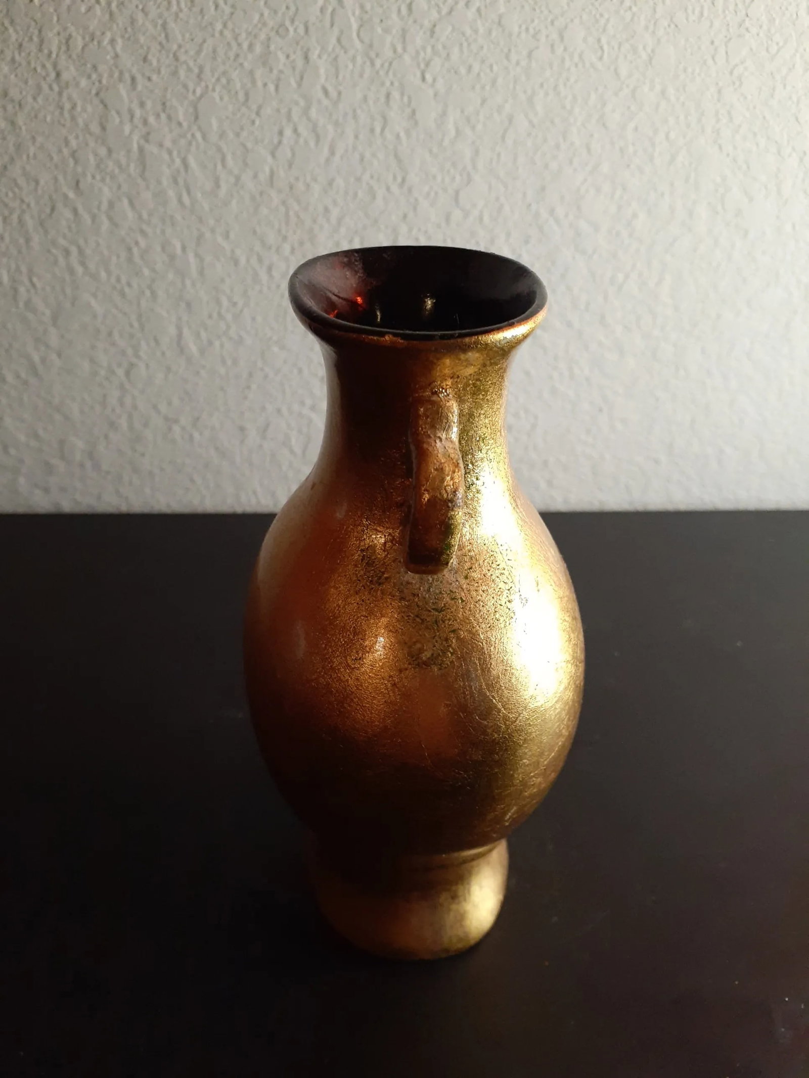 1970s Marked Silvestri Italy Gold Polished Ceramic Dual Handle Bud Vase - 5