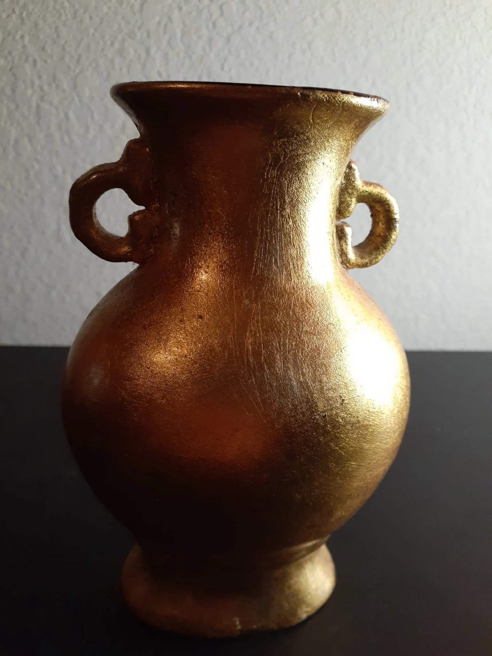 1970s Marked Silvestri Italy Gold Polished Ceramic Dual Handle Bud Vase - 6