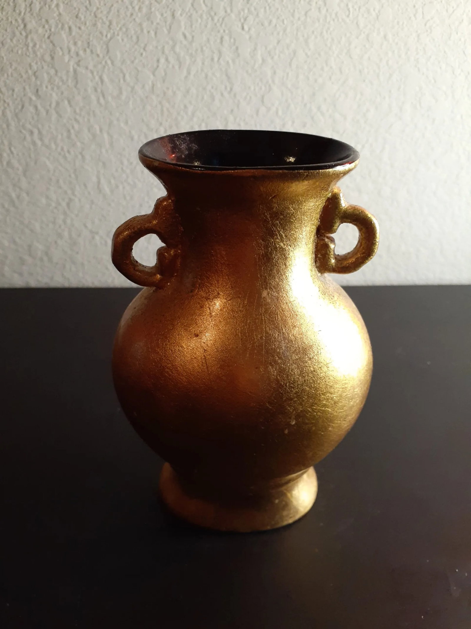 1970s Marked Silvestri Italy Gold Polished Ceramic Dual Handle Bud Vase - 7