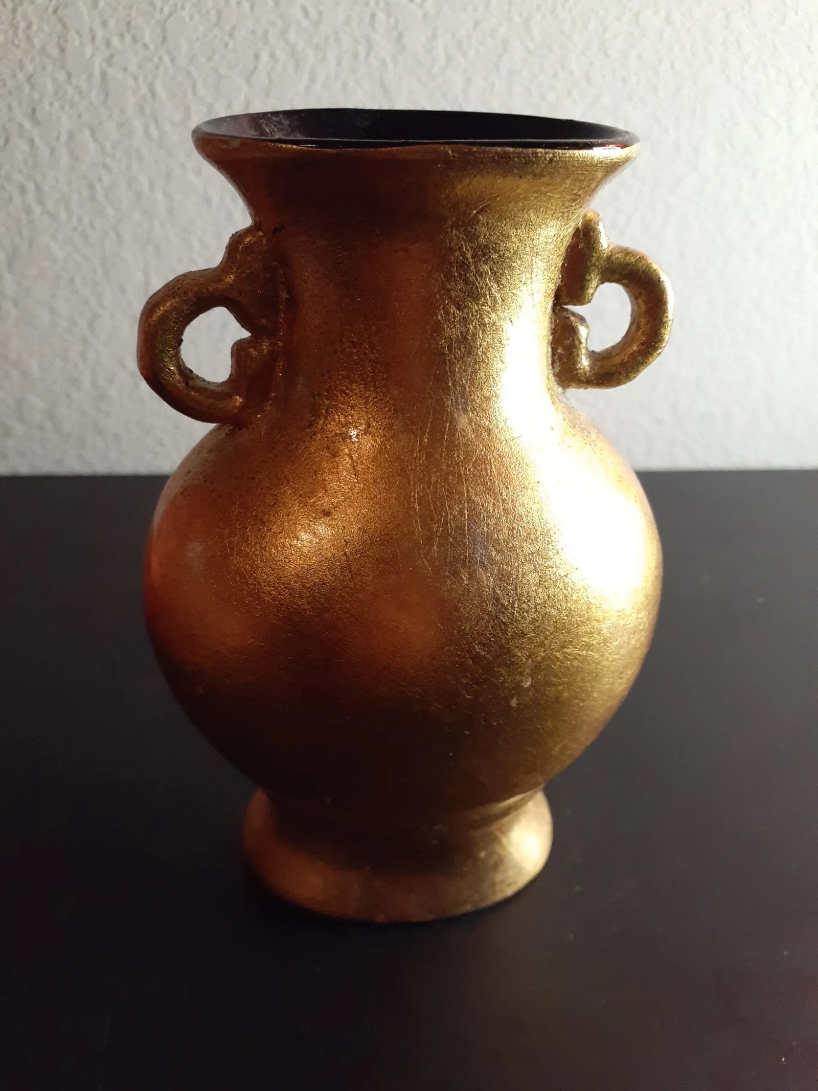 1970s Marked Silvestri Italy Gold Polished Ceramic Dual Handle Bud Vase - 8