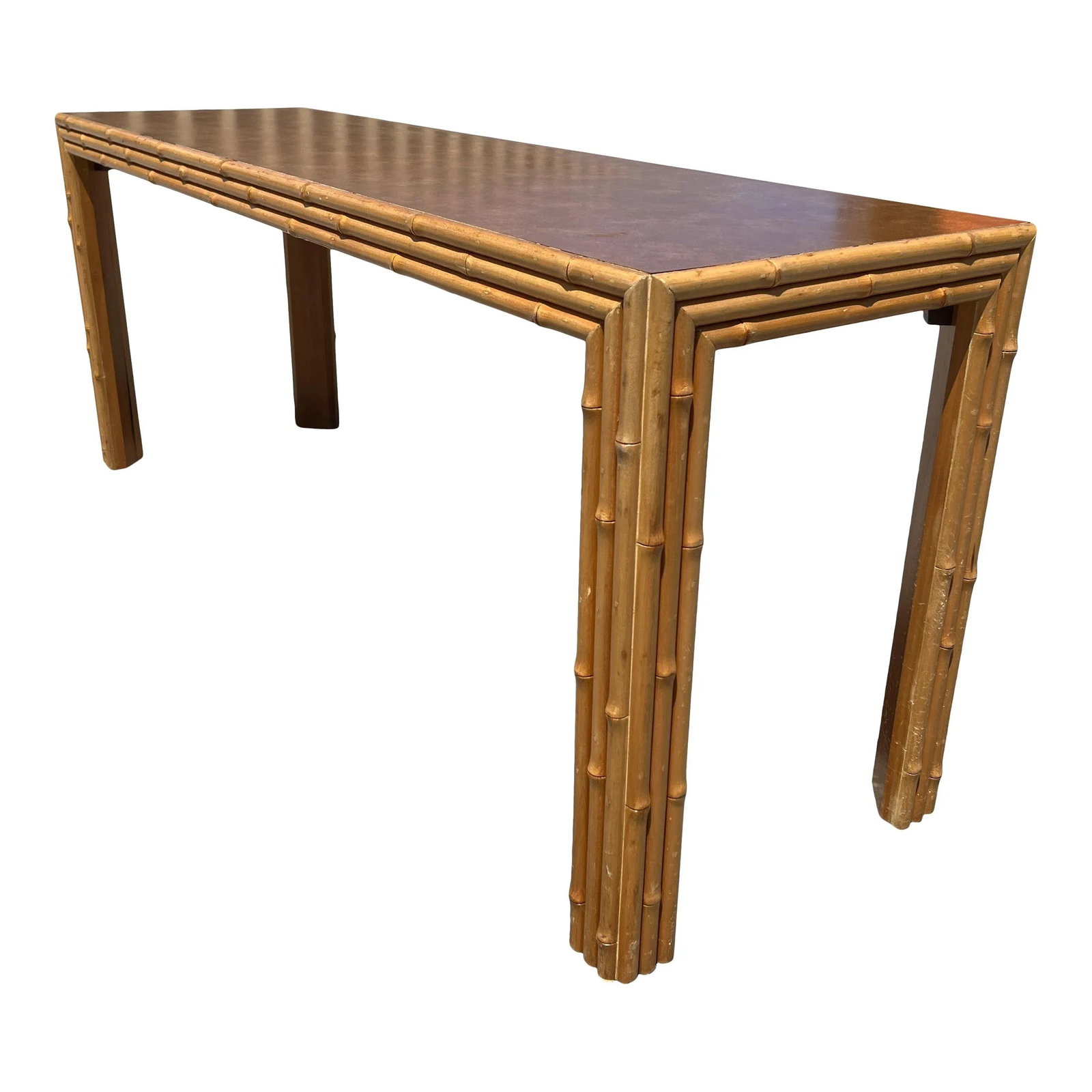 Vintage McGuire Style Bamboo and Burl Console Table - 6