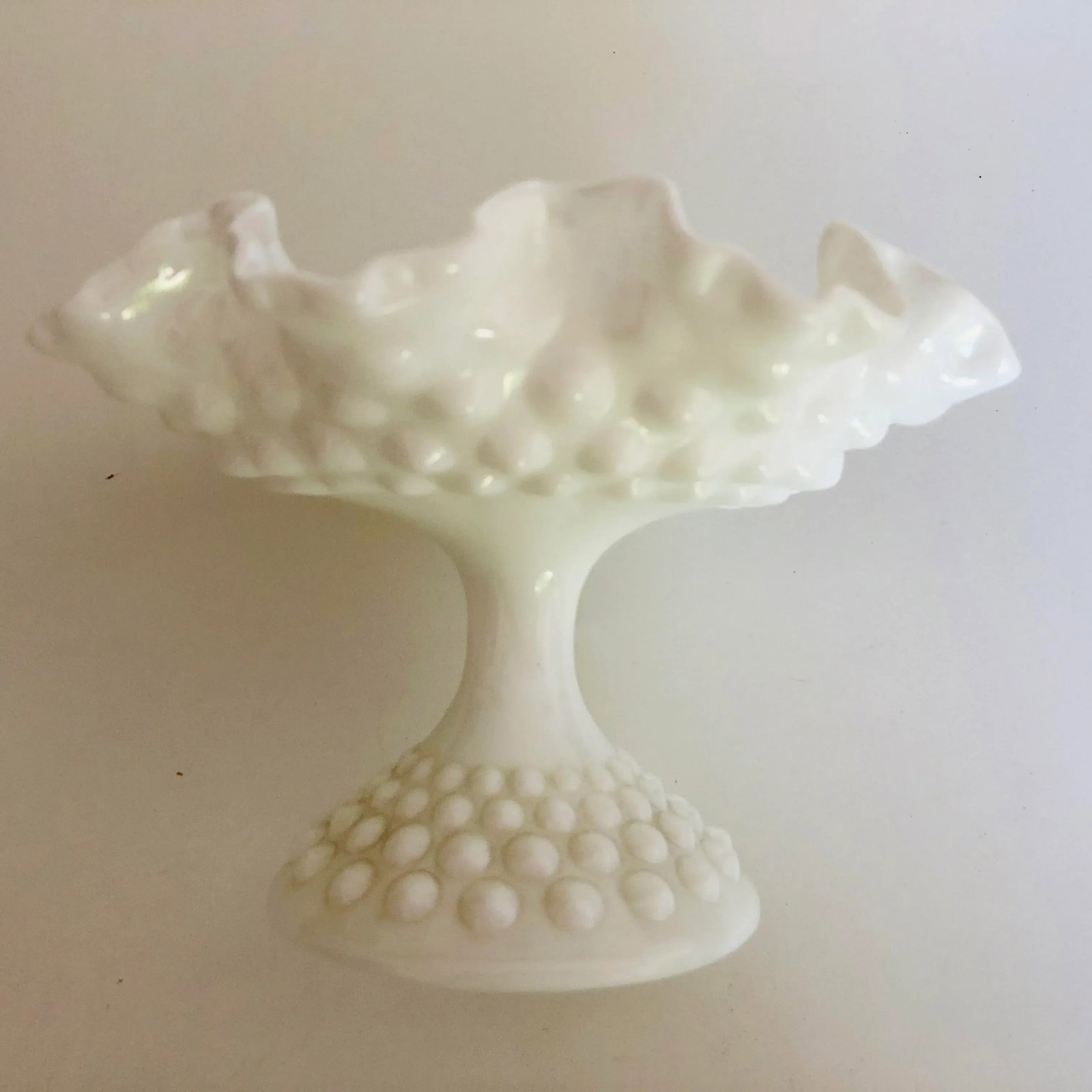 Vintage White Hobnail Milk Glass Compote - 6