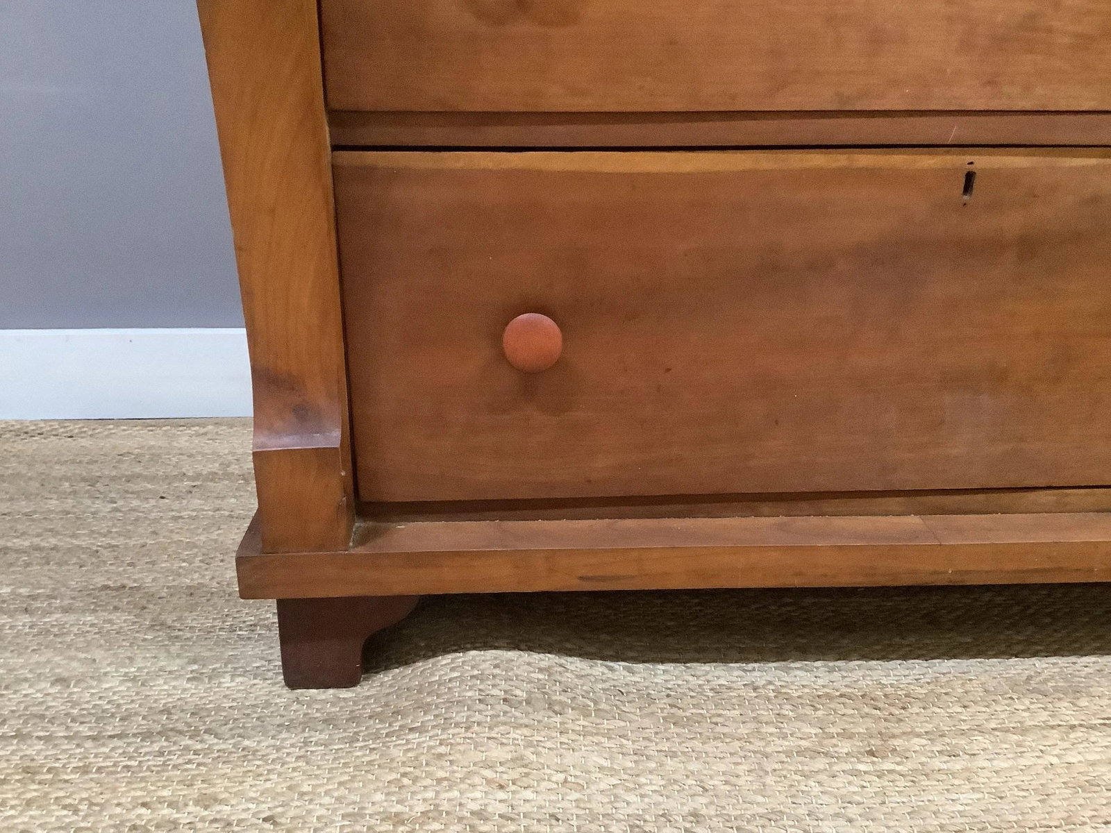 Antique Empire Tall Dresser Solid Wood Curved Front 4 Deep Drawers W Key - 4