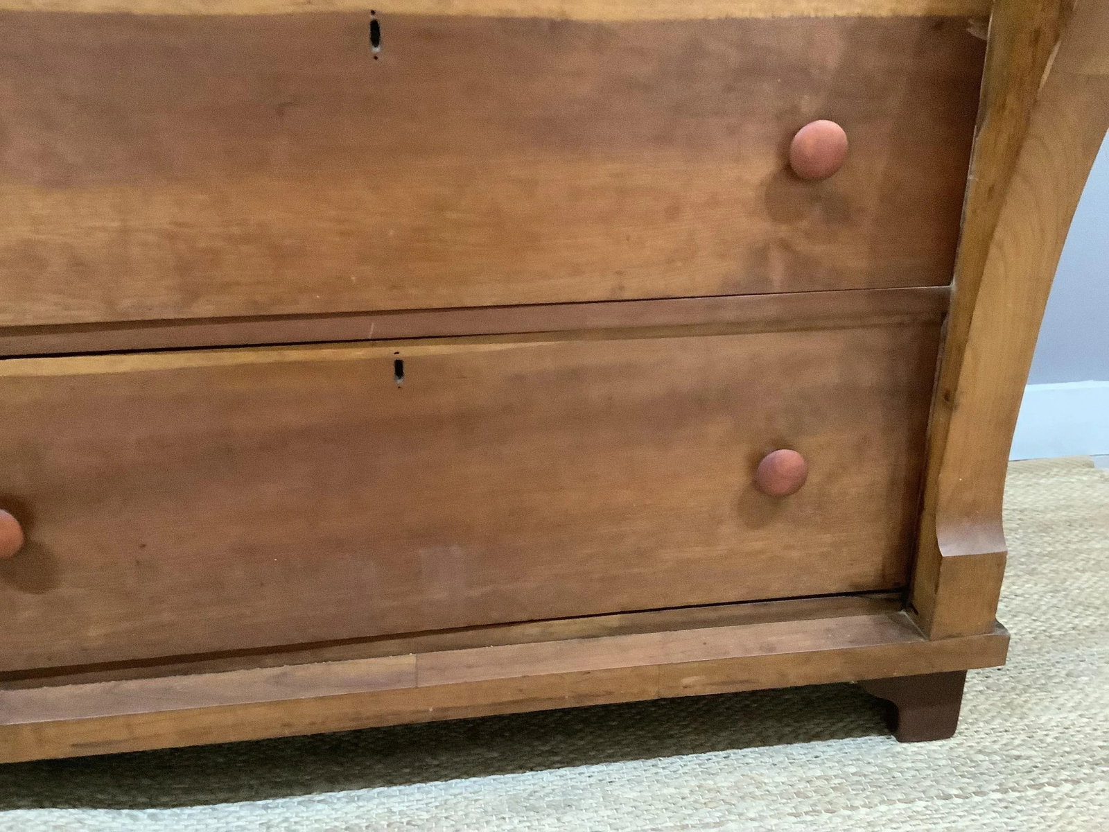 Antique Empire Tall Dresser Solid Wood Curved Front 4 Deep Drawers W Key - 6