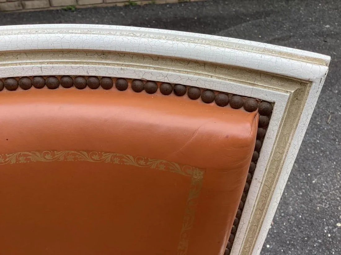 1950s Vintage Louis XVI French Leather Painted Chairs - Set of 2 - 7