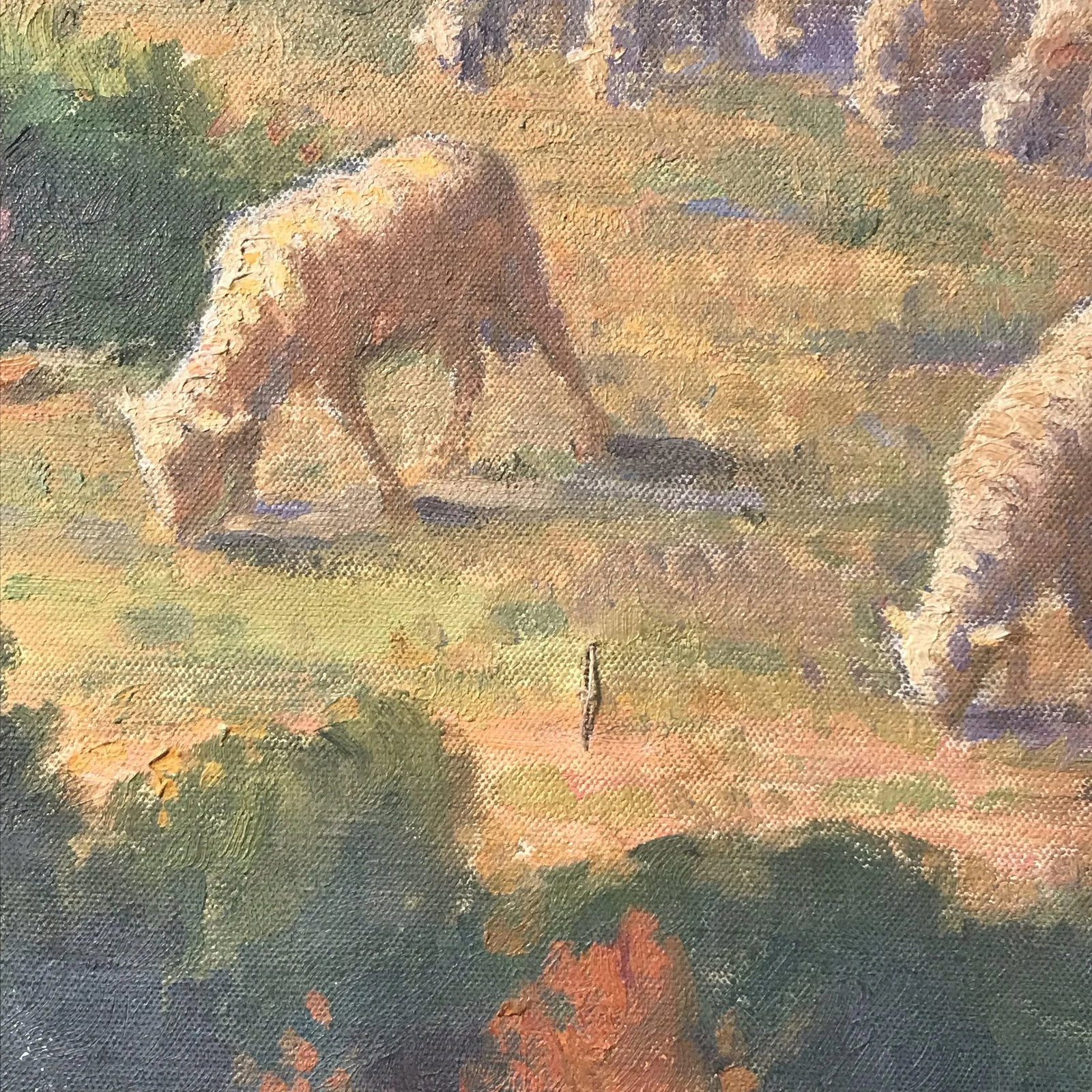 Circa 1900 French Landscape with Shepherd and Flock of Sheep Oil Painting by Charles Joseph Berges, - 7