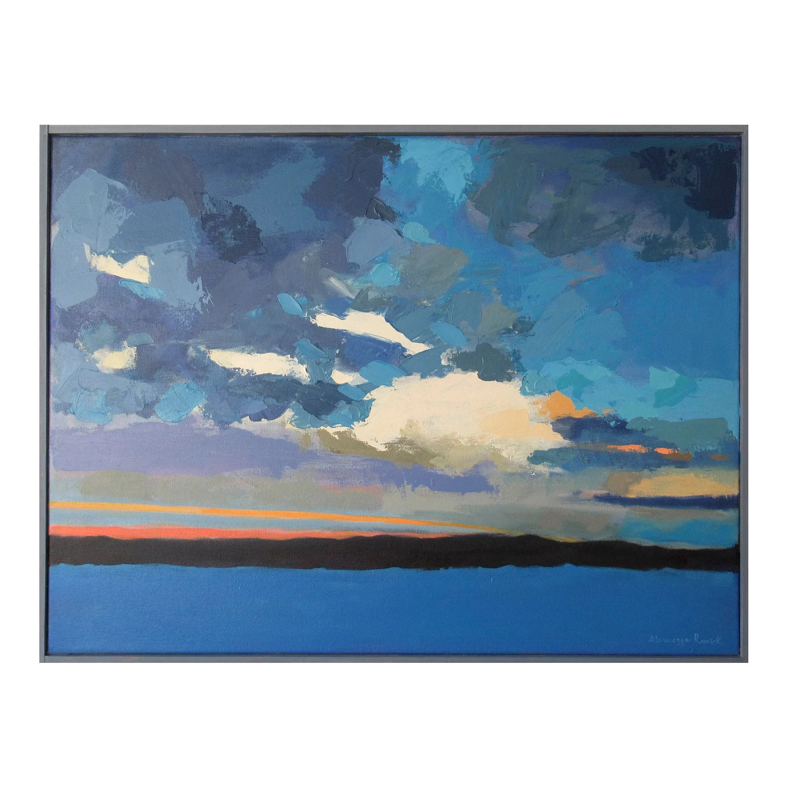 Snowy Field by Anne Carrozza Remick: The first snowfall of the season is always beautiful. A bright, vibrant, abstract expressionist painting, painted with a palette knife. This painting is acrylic on canvas 18 x 24 inches, framed with