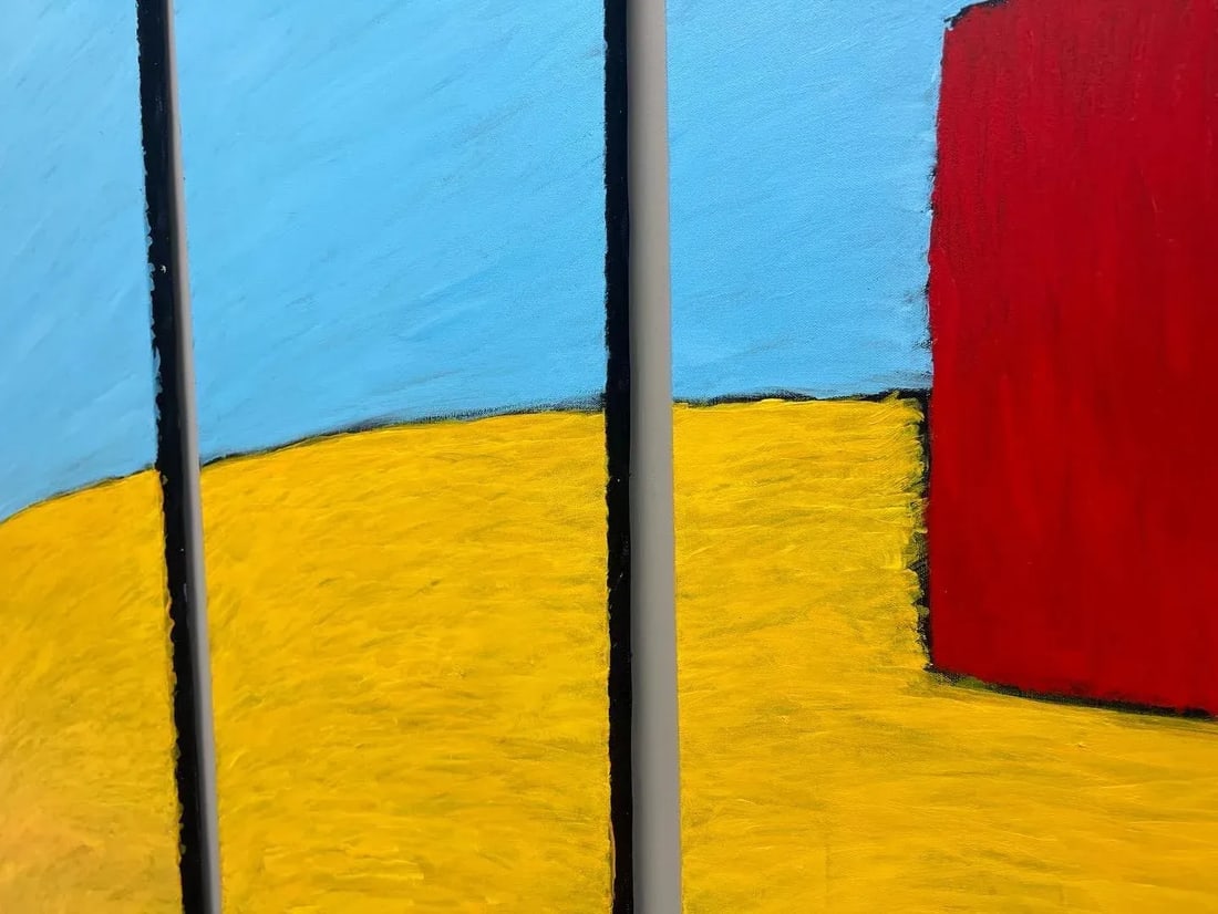 Contemporary, Three Panel Geometric Abstract Acrylic Painting, Signed, Dated - 3