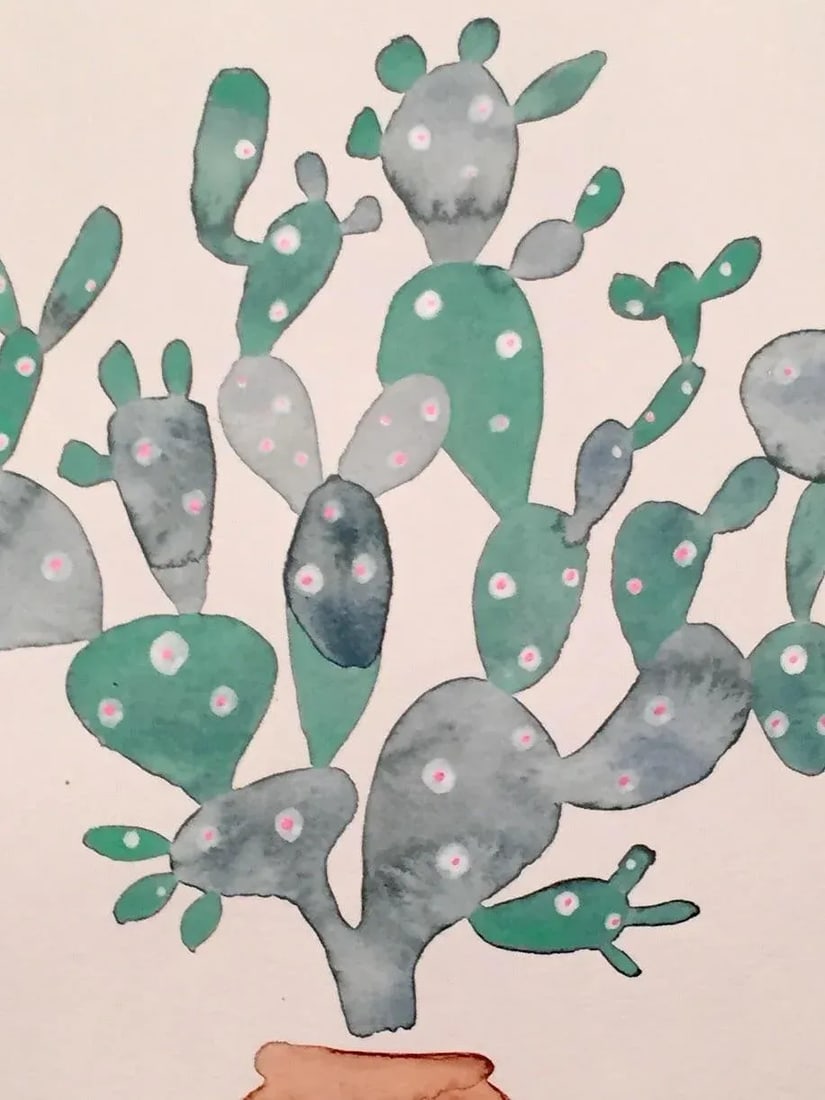 Contemporary Sage Cactus Watercolor Painting - 2