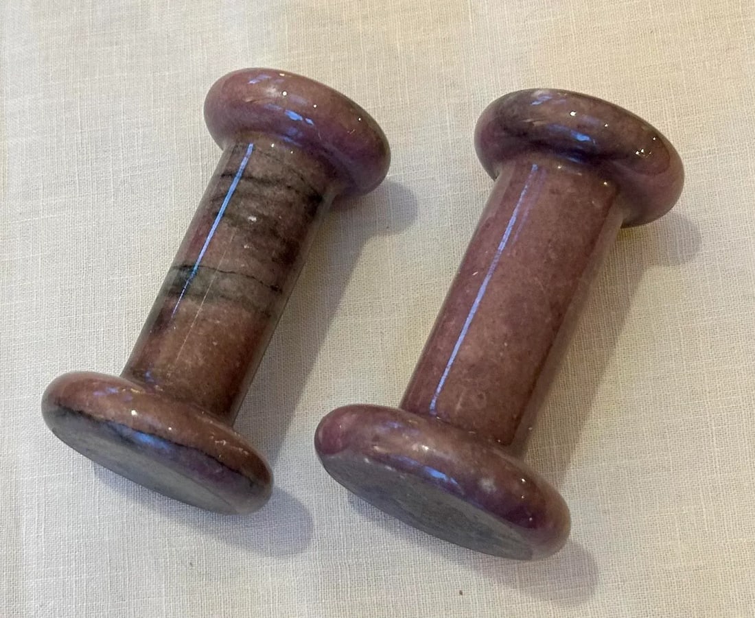 1980s Pink Granite Candlesticks - a Pair - 2