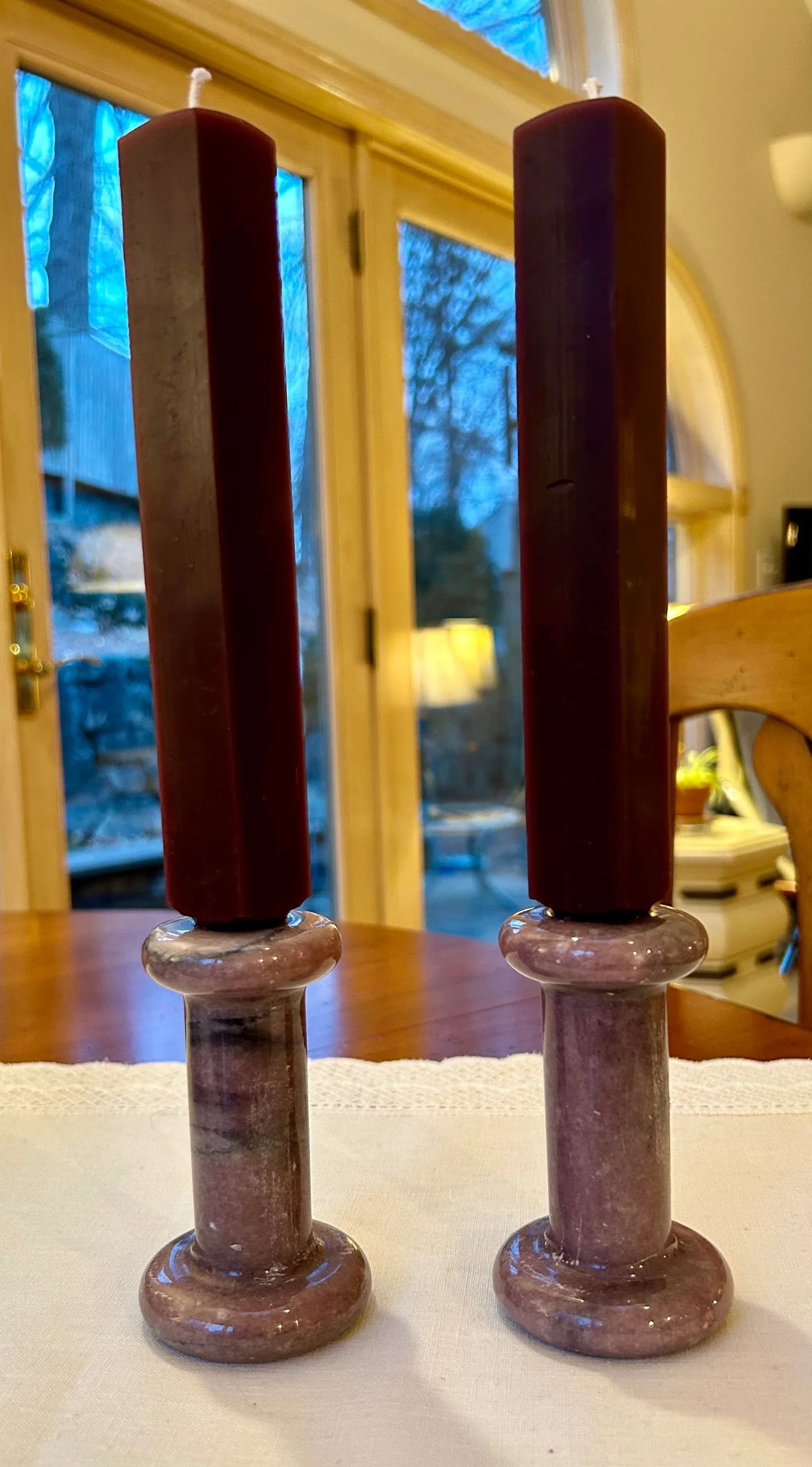 1980s Pink Granite Candlesticks - a Pair - 5