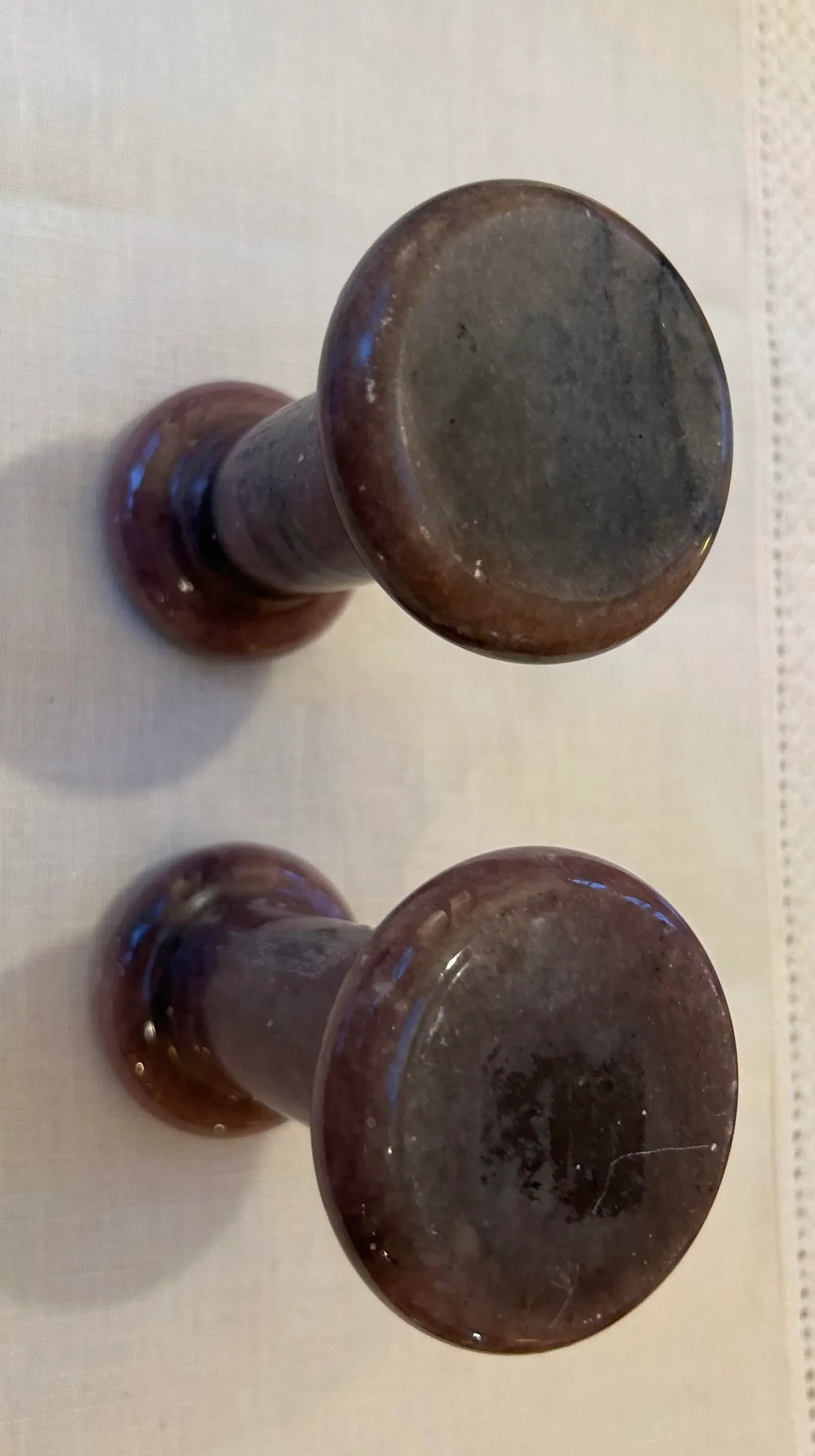 1980s Pink Granite Candlesticks - a Pair - 6