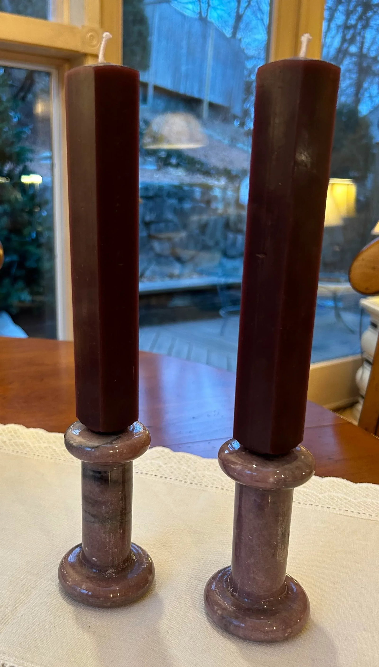 1980s Pink Granite Candlesticks - a Pair - 7