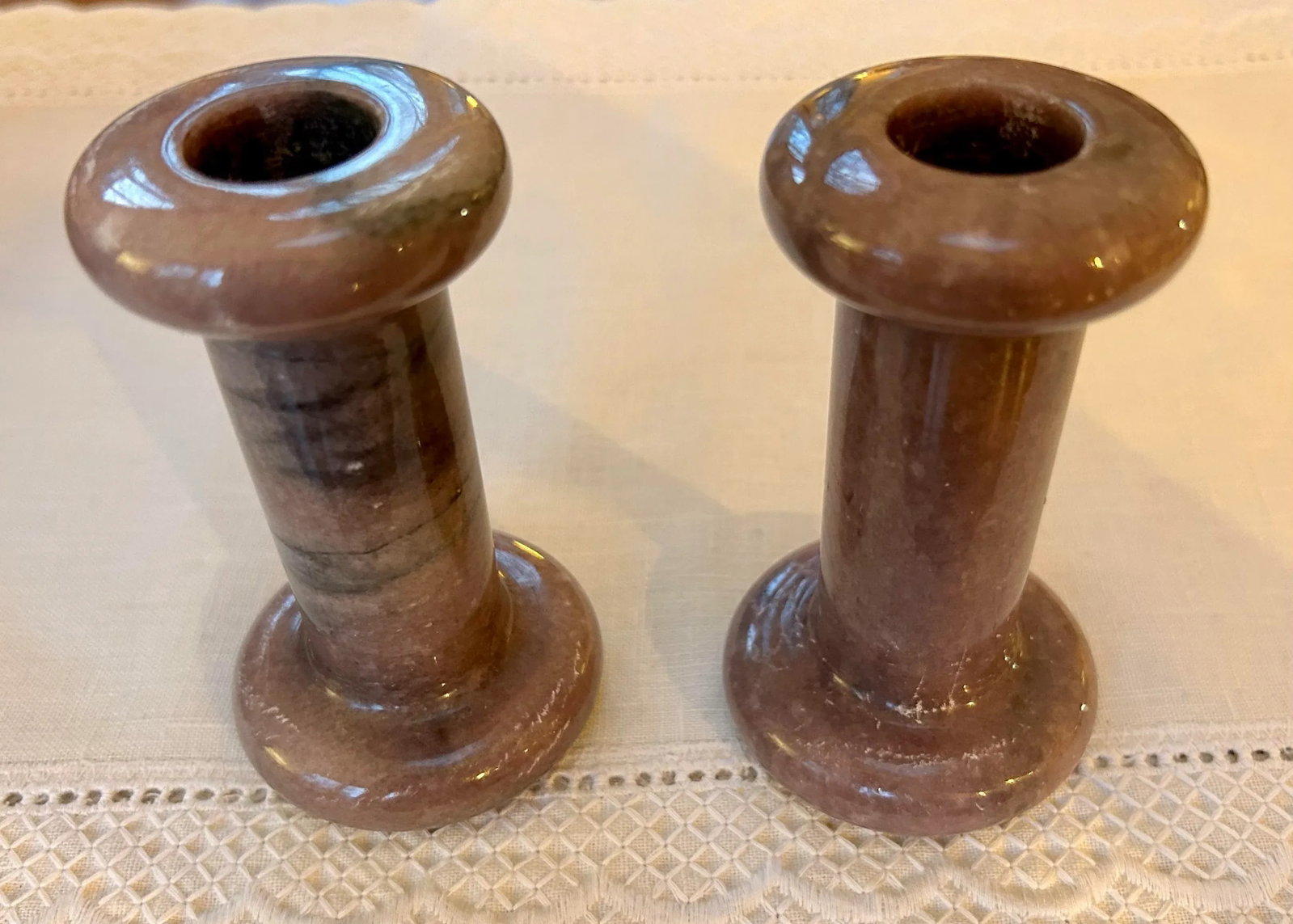 1980s Pink Granite Candlesticks - a Pair - 8