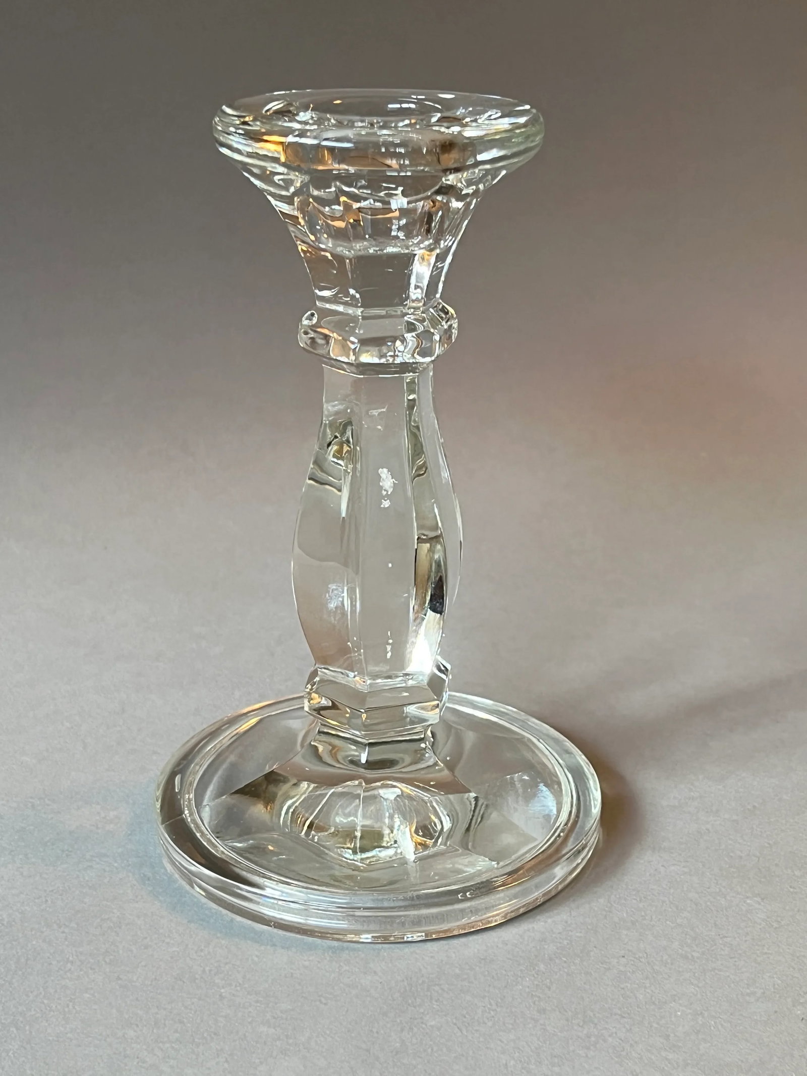 Vintage Single Crystal Glass Round Candlestick Holder - 12