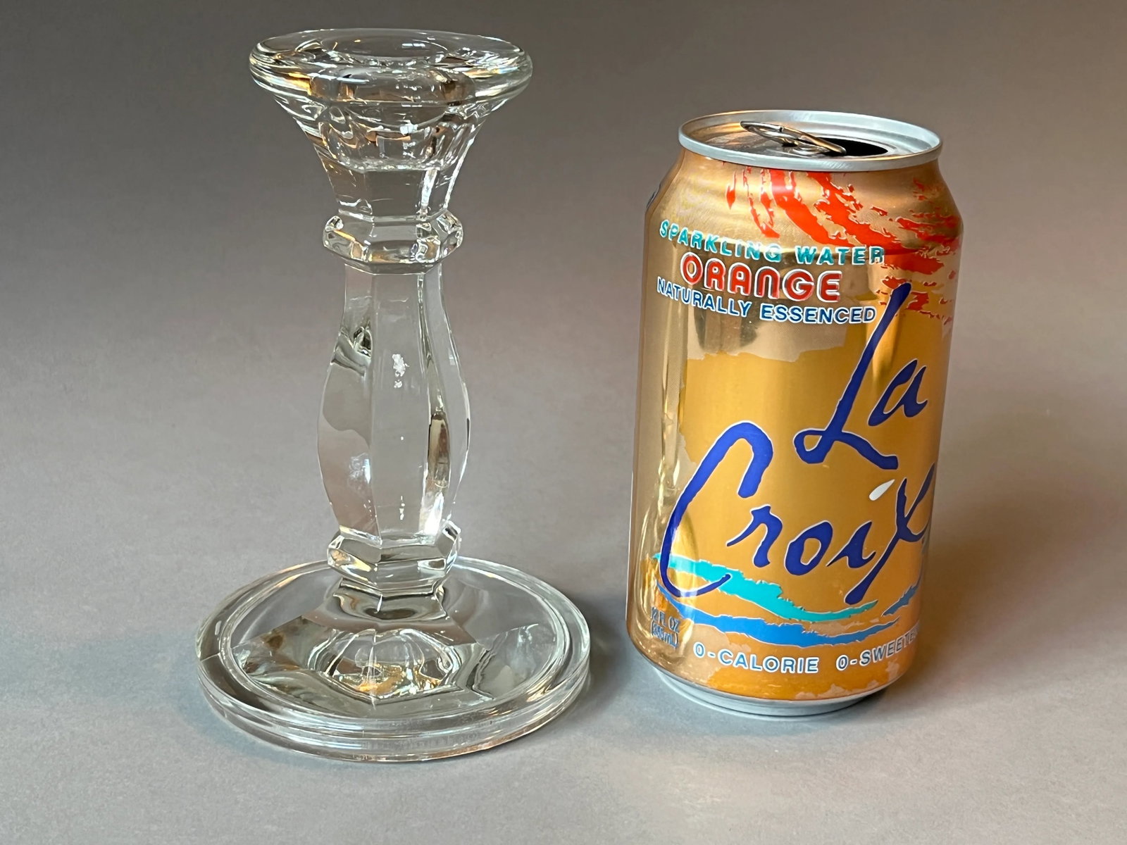 Vintage Single Crystal Glass Round Candlestick Holder - 3
