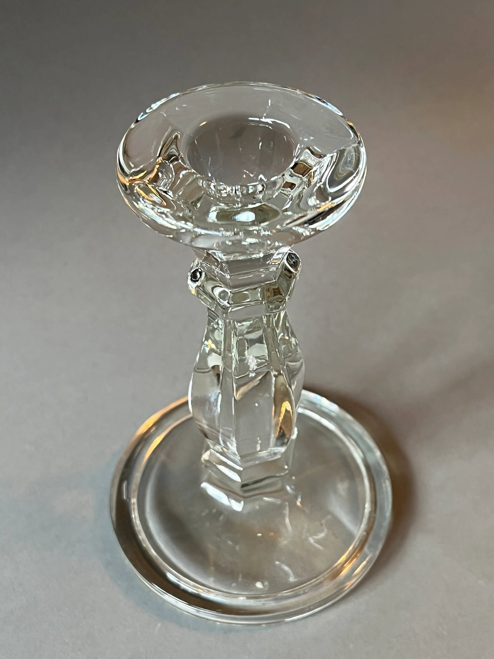 Vintage Single Crystal Glass Round Candlestick Holder - 4