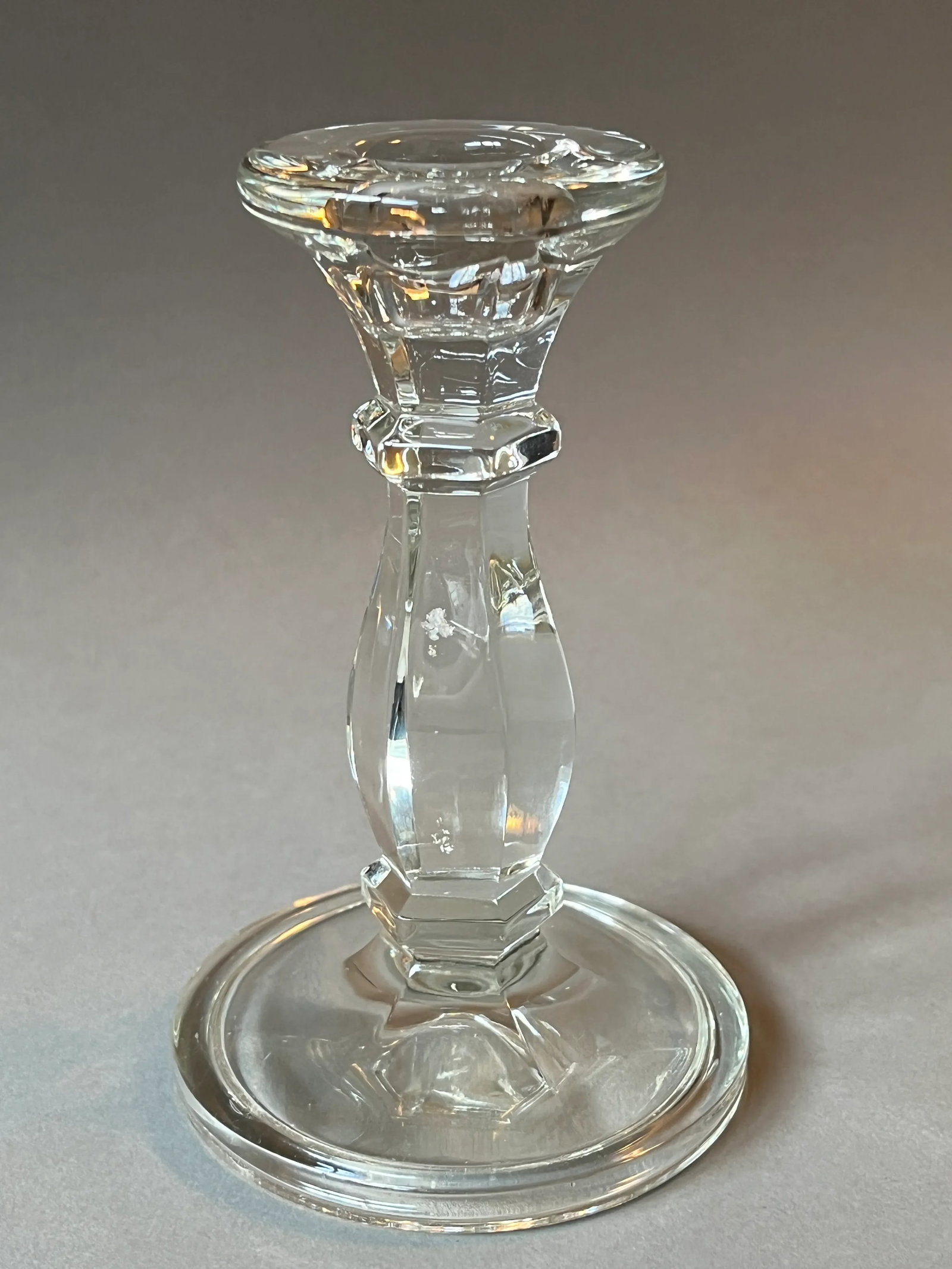 Vintage Single Crystal Glass Round Candlestick Holder - 7