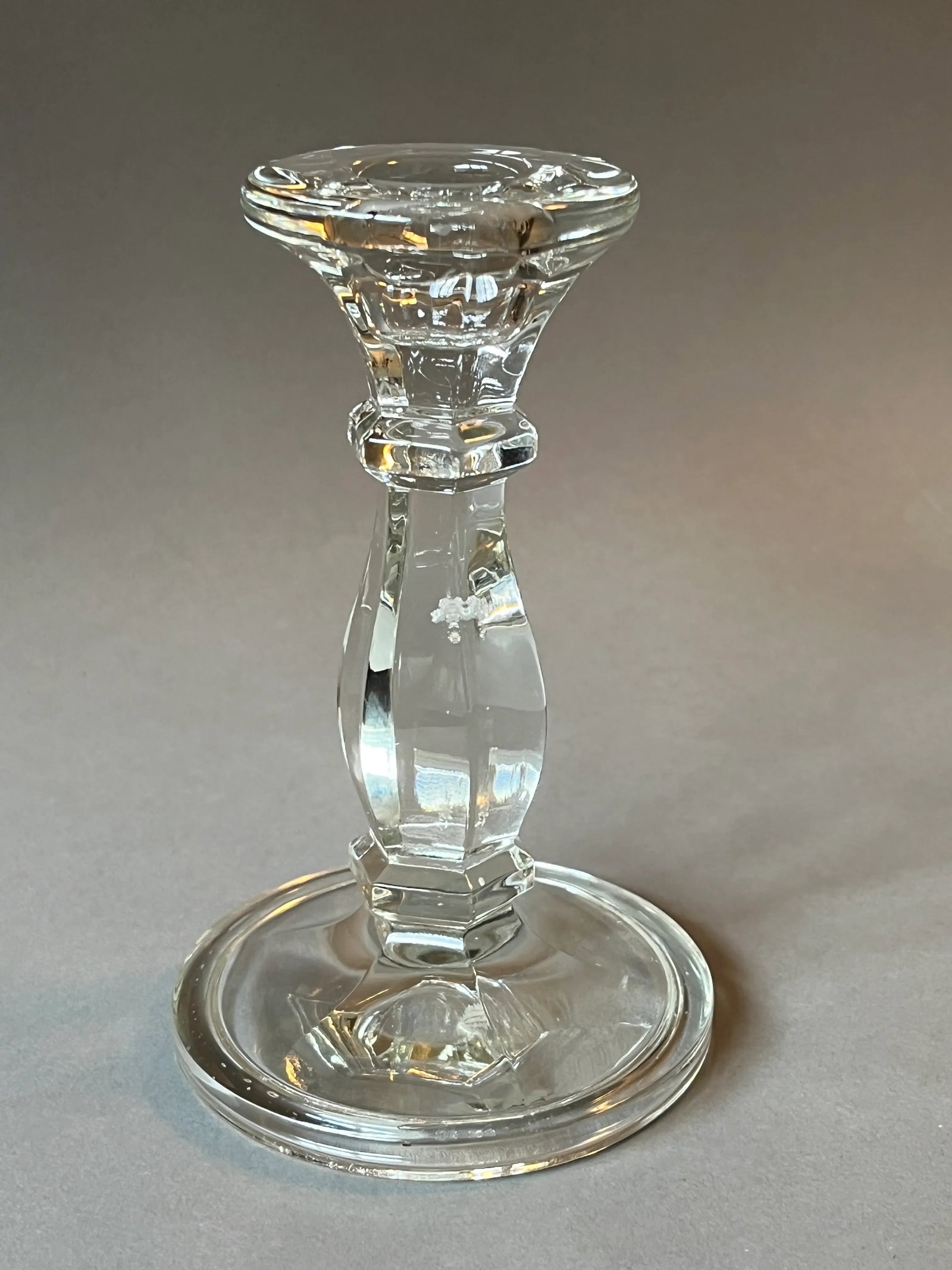 Vintage Single Crystal Glass Round Candlestick Holder - 8