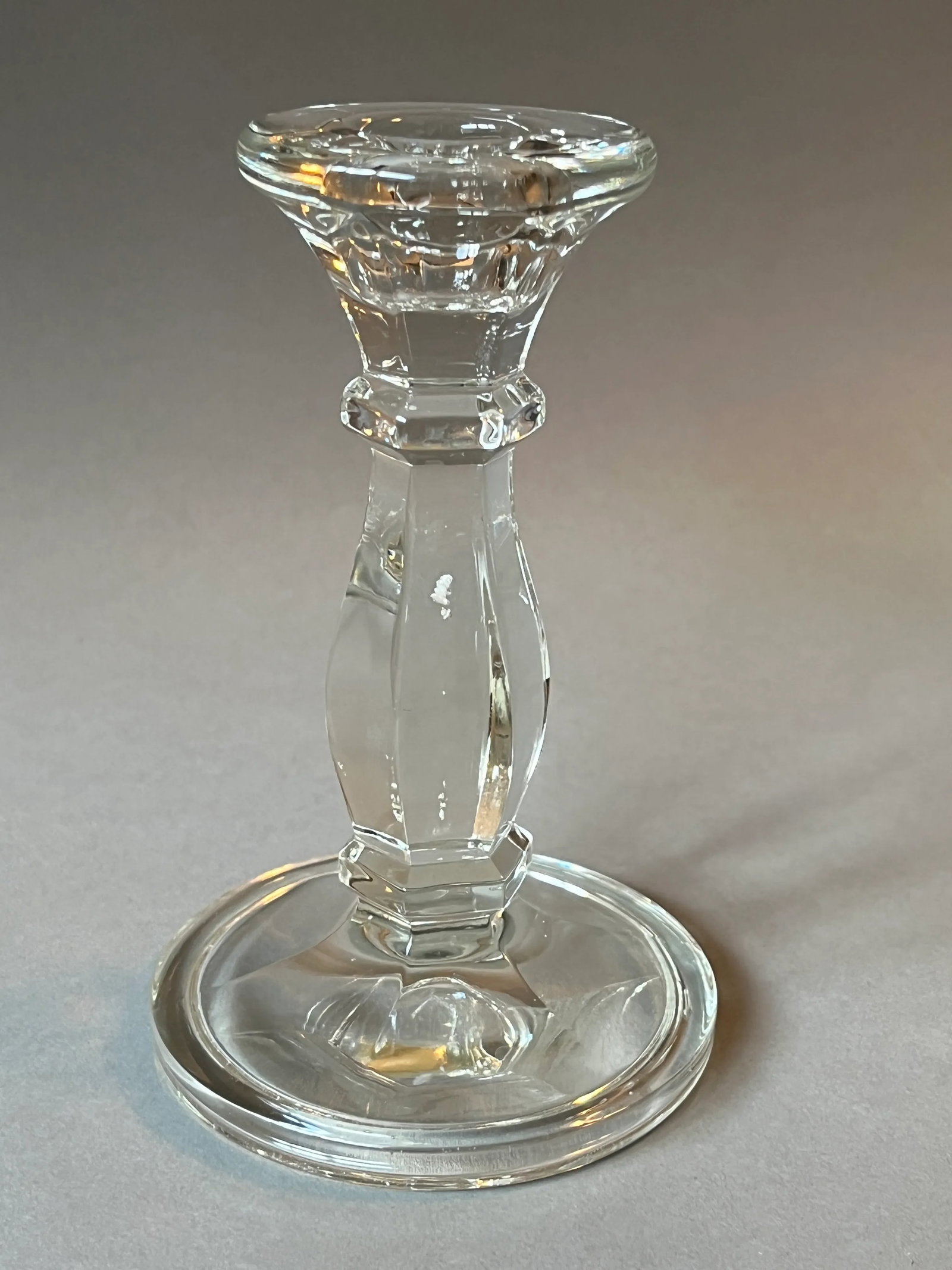 Vintage Single Crystal Glass Round Candlestick Holder - 9