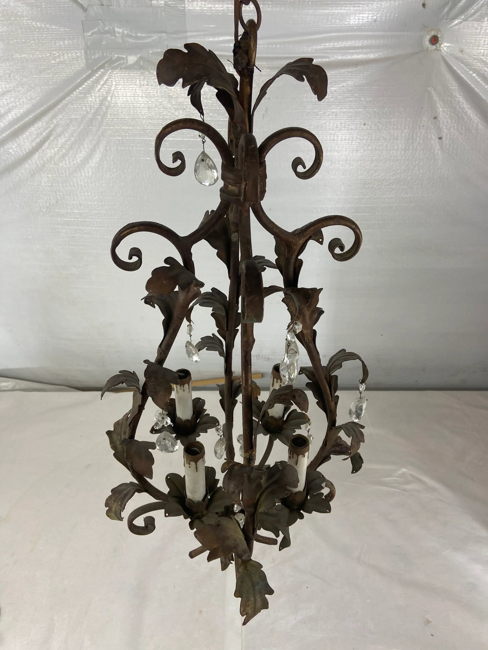 Tole and Crystal Floral Chandelier - 11