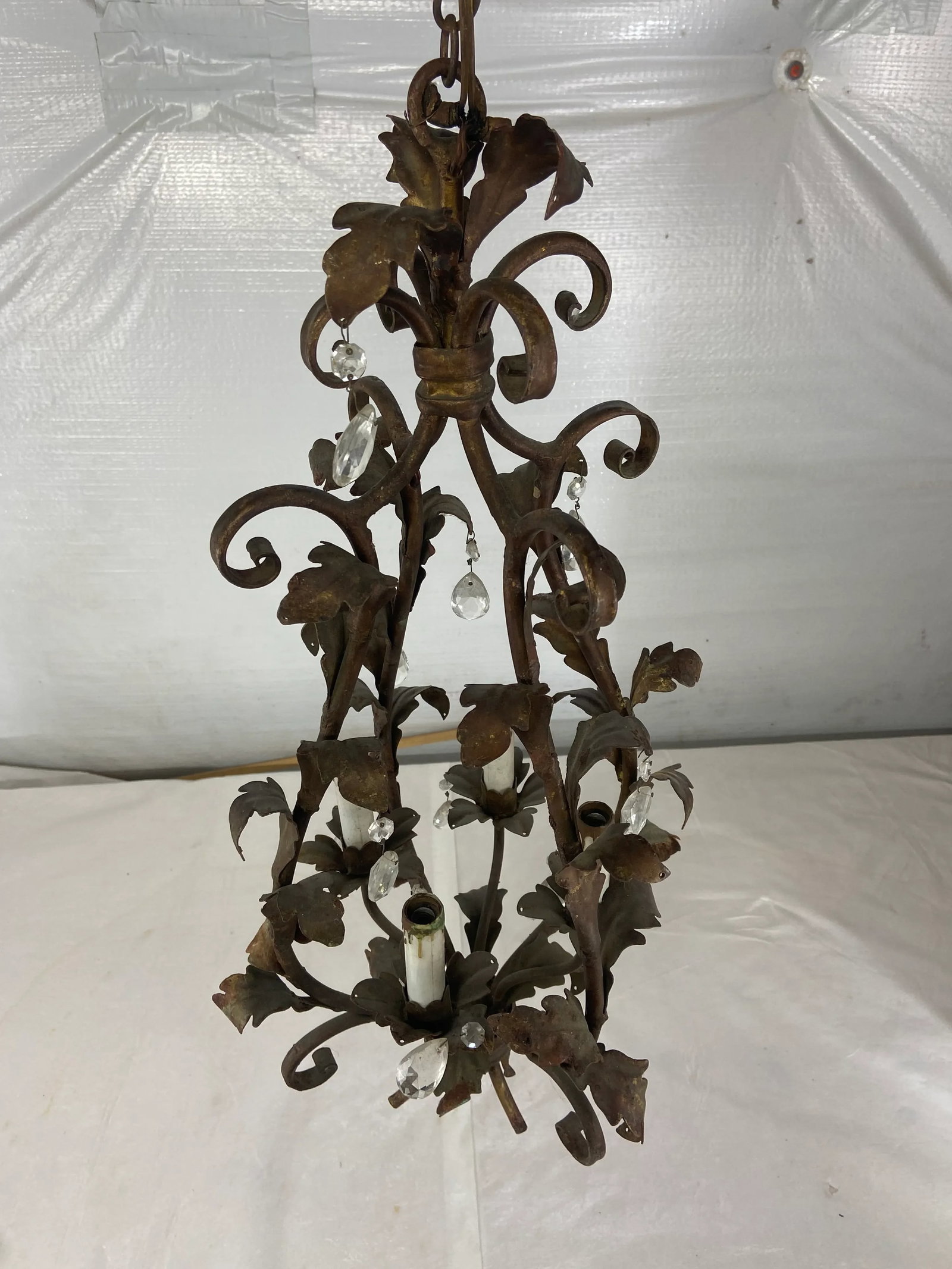 Tole and Crystal Floral Chandelier - 2