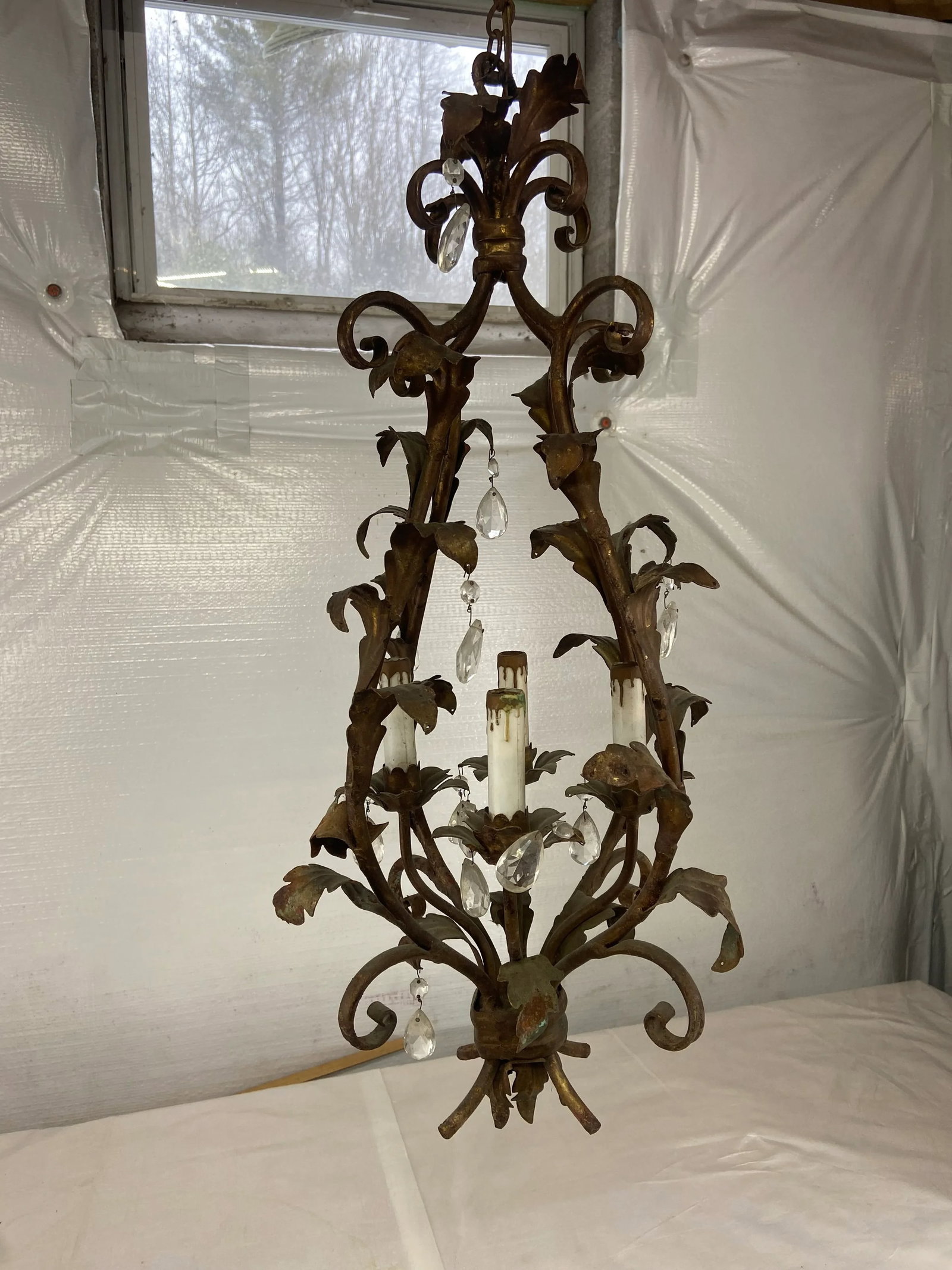 Tole and Crystal Floral Chandelier - 3
