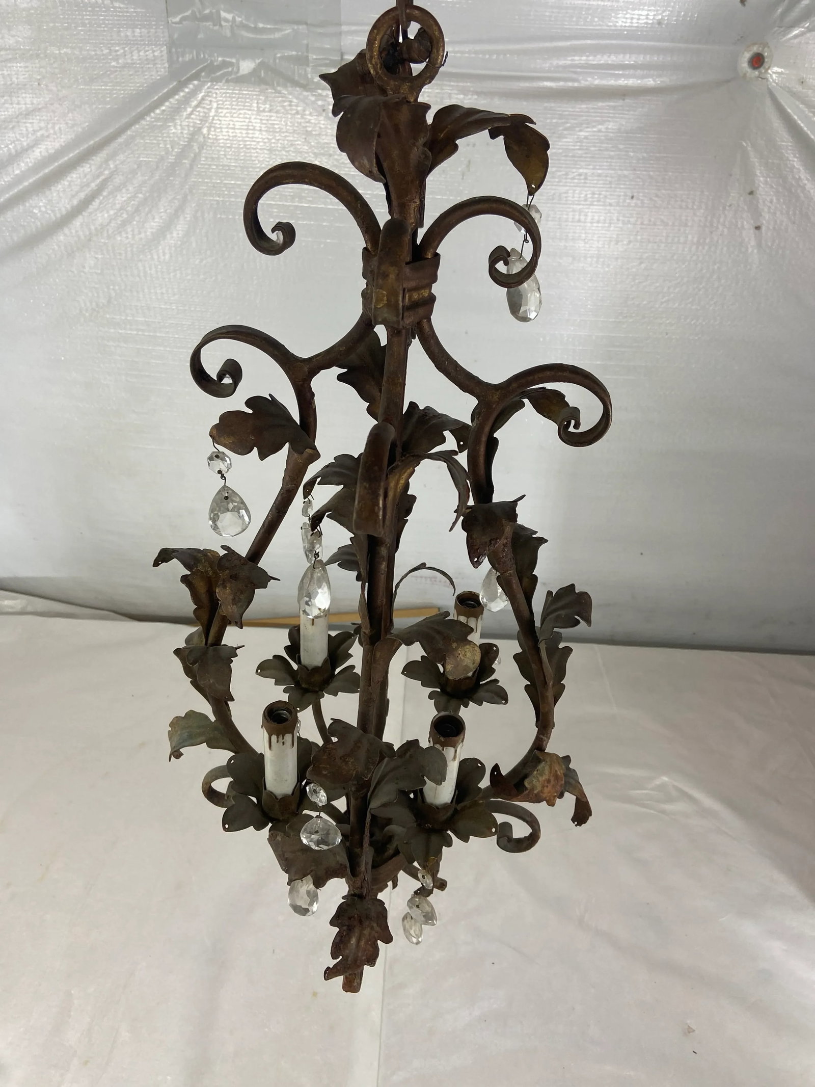 Tole and Crystal Floral Chandelier - 4