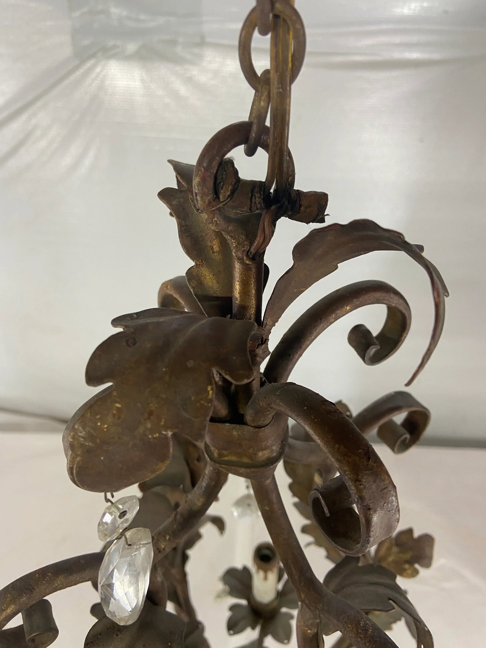 Tole and Crystal Floral Chandelier - 6