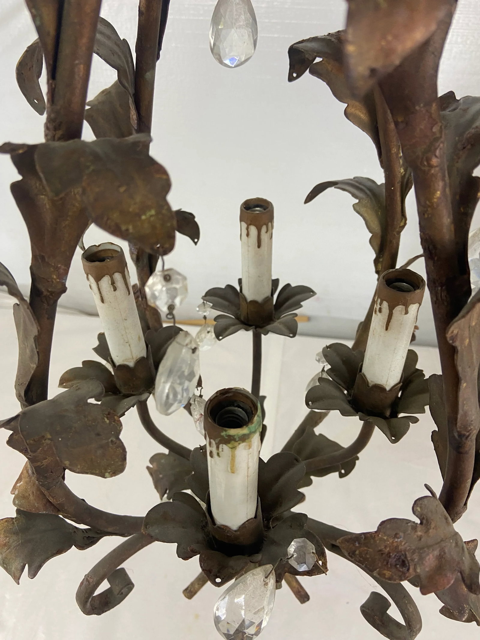 Tole and Crystal Floral Chandelier - 7