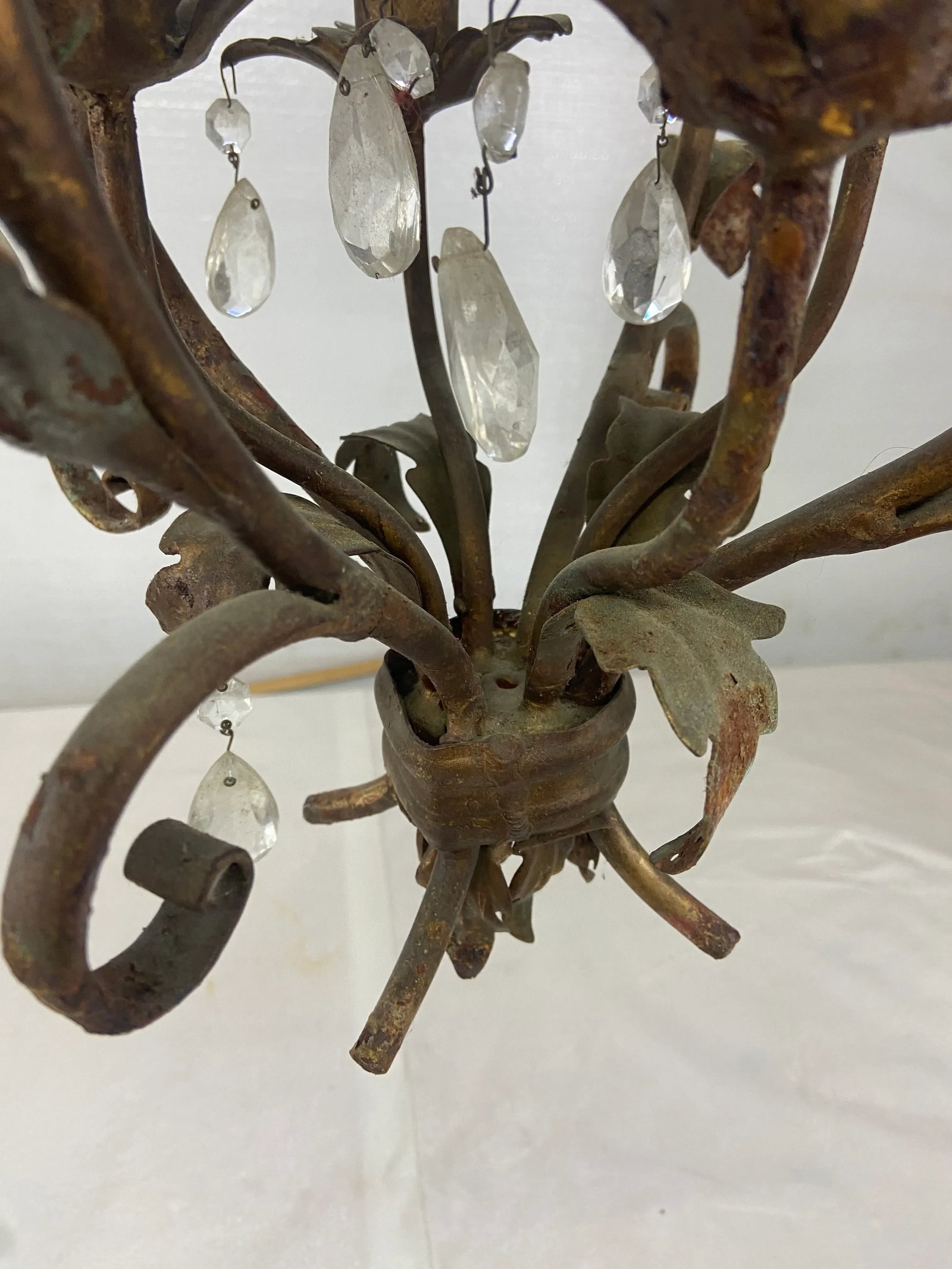 Tole and Crystal Floral Chandelier - 8