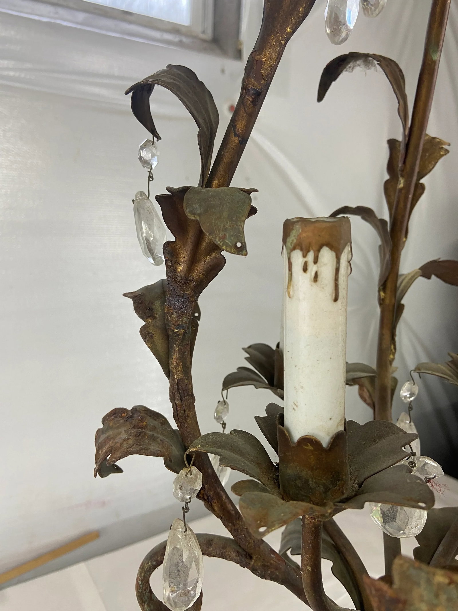 Tole and Crystal Floral Chandelier - 9