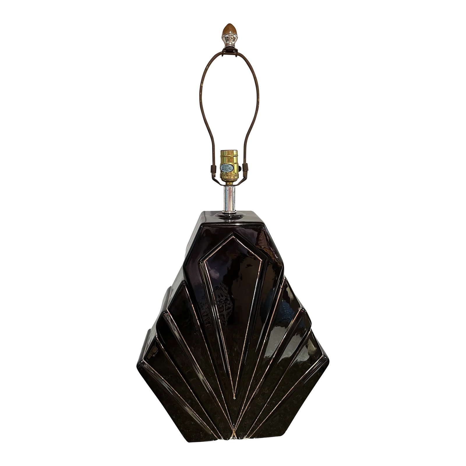 1980 Large Art Deco Black Table Lamp: 1980 Large Art Deco Black Table Lamp, no lamp shade is included Condition: Alterations: Original Condition Unaltered Imperfections: Some Imperfections Condition Notes: Great vintage condition, please
