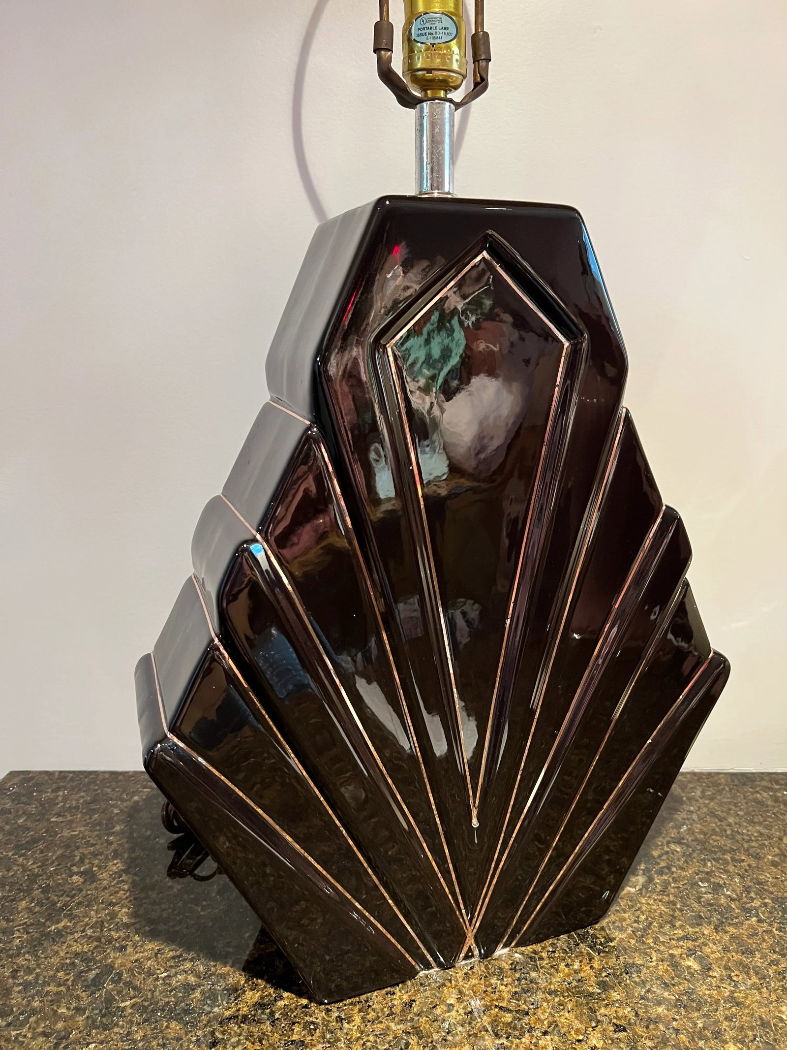 1980 Large Art Deco Black Table Lamp - 6