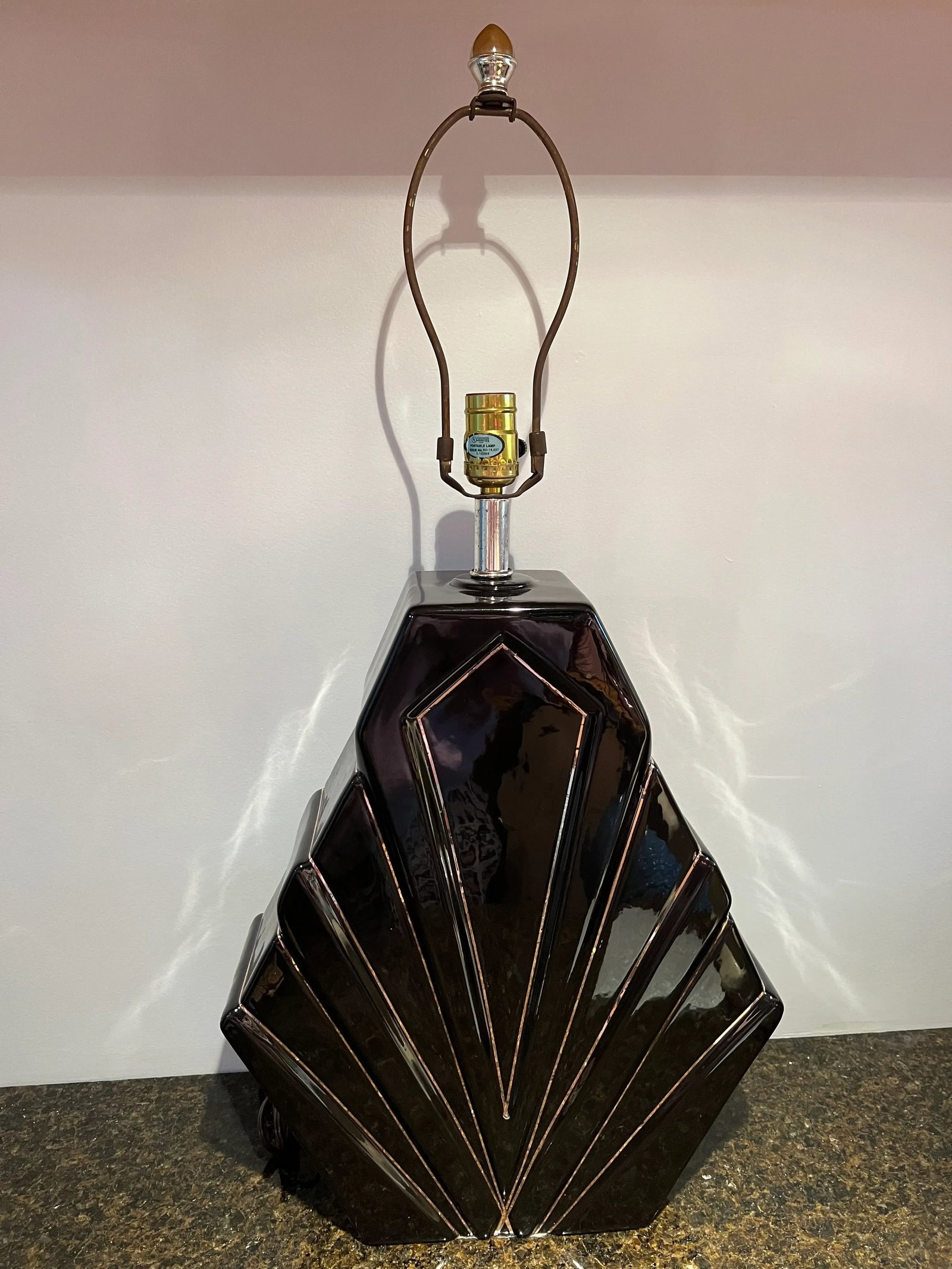 1980 Large Art Deco Black Table Lamp - 9