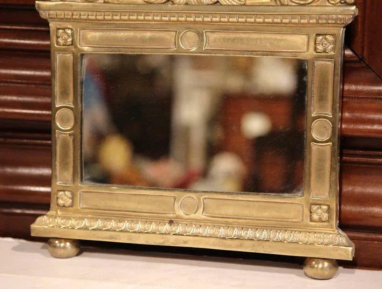 19th Century French Repousse Brass Wall Mirror With Cherub Crest - 4