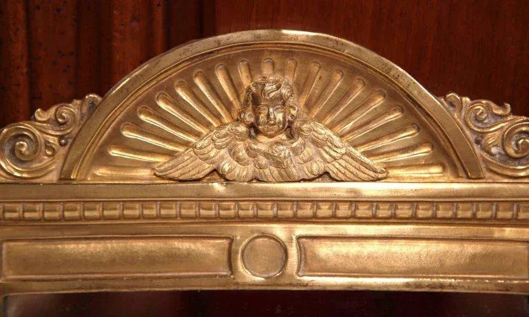 19th Century French Repousse Brass Wall Mirror With Cherub Crest - 6