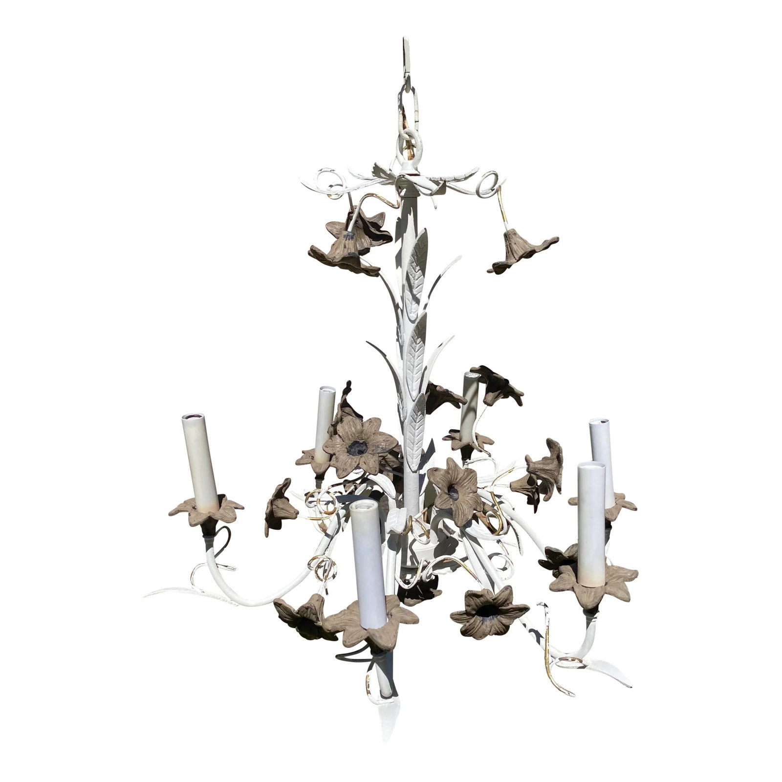 Late 19th Century Antique French Painted Iron With Lillies Chandelier - 2