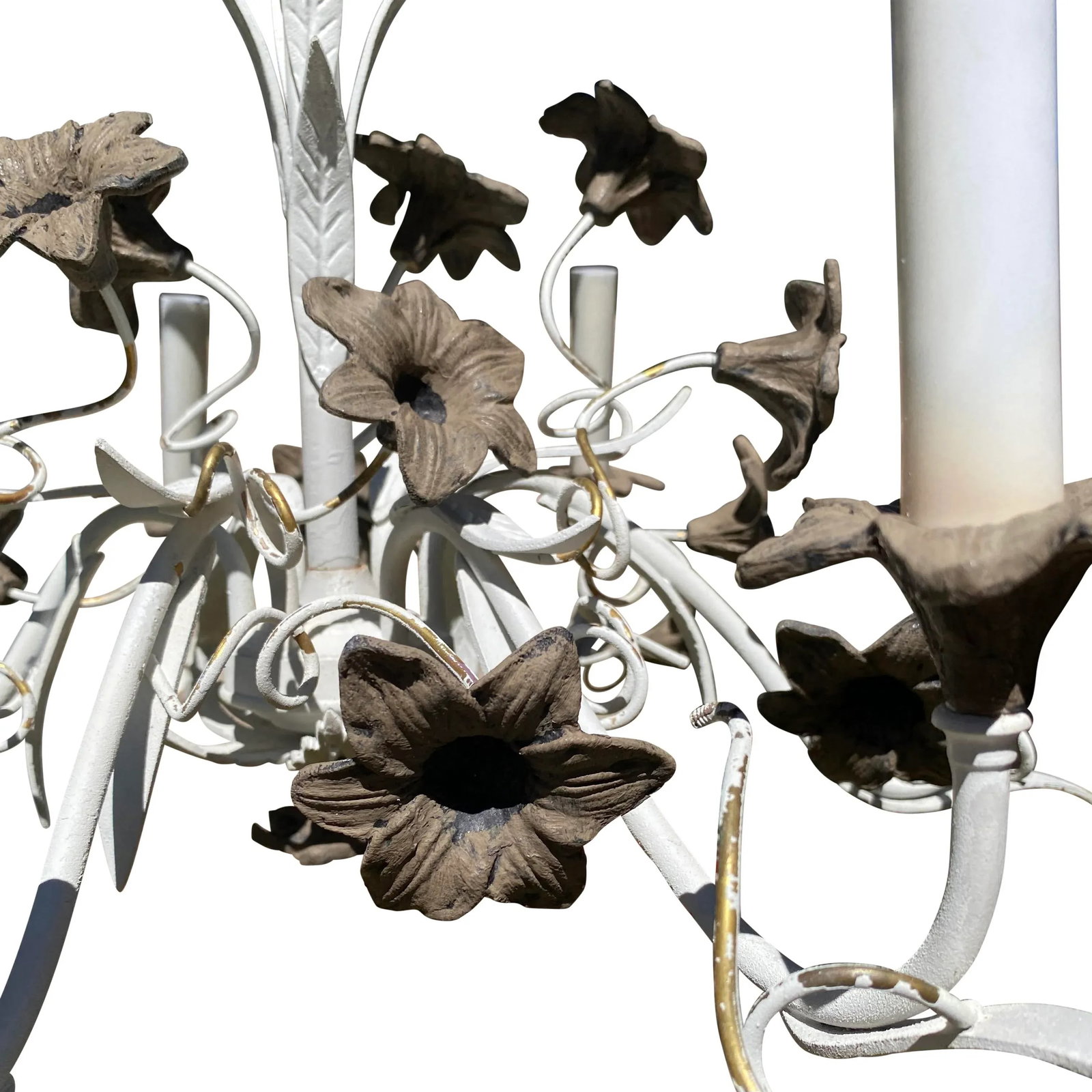 Late 19th Century Antique French Painted Iron With Lillies Chandelier - 7