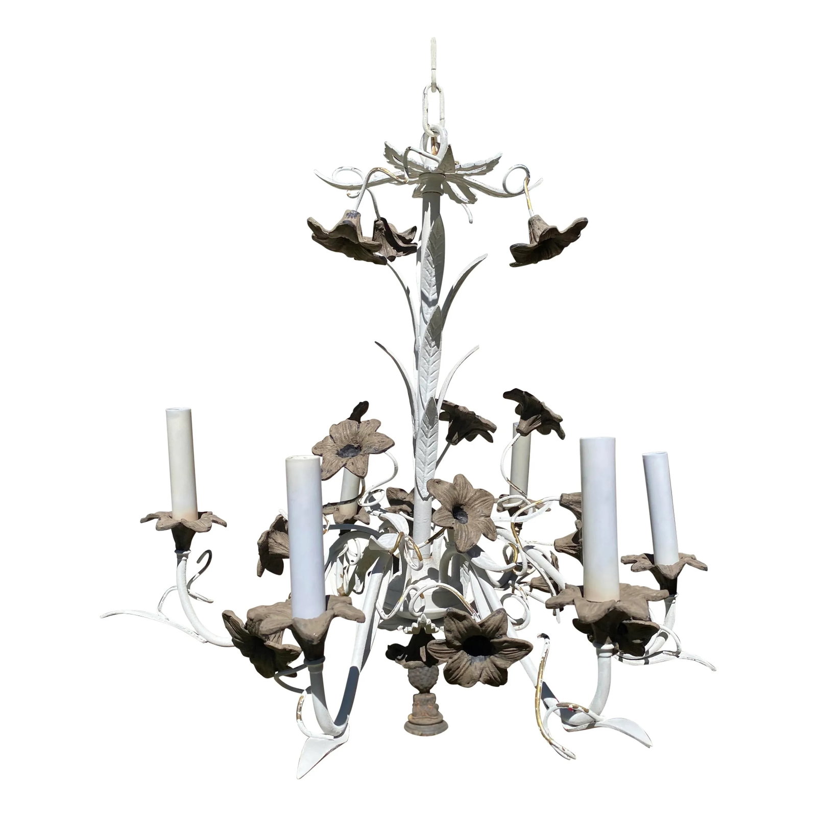 Late 19th Century Antique French Painted Iron With Lillies Chandelier - 8