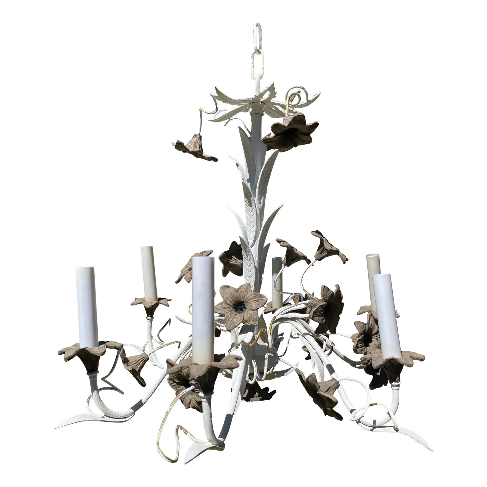 Late 19th Century Antique French Painted Iron With Lillies Chandelier - 9