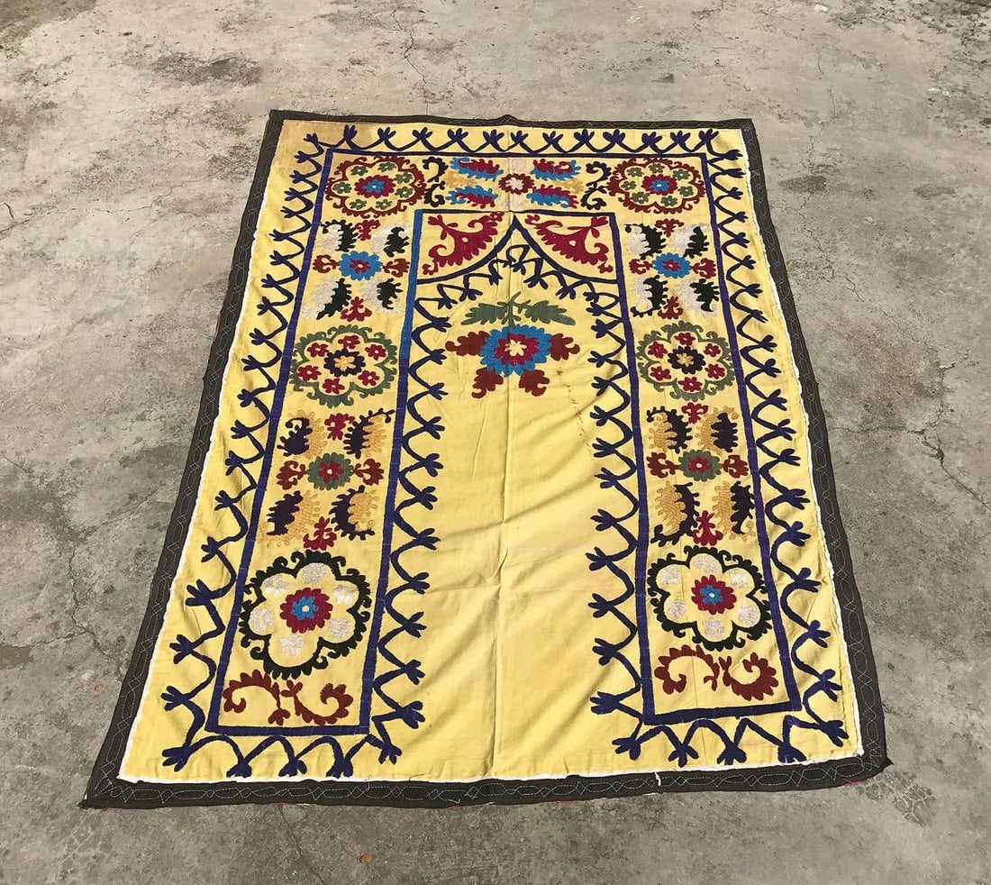 Handmade Yellow Suzani Textile - 2