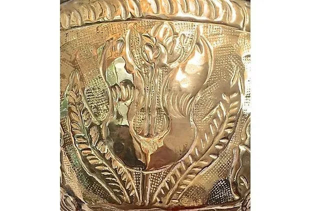 Antique Embossed Brass Cachepot - 6